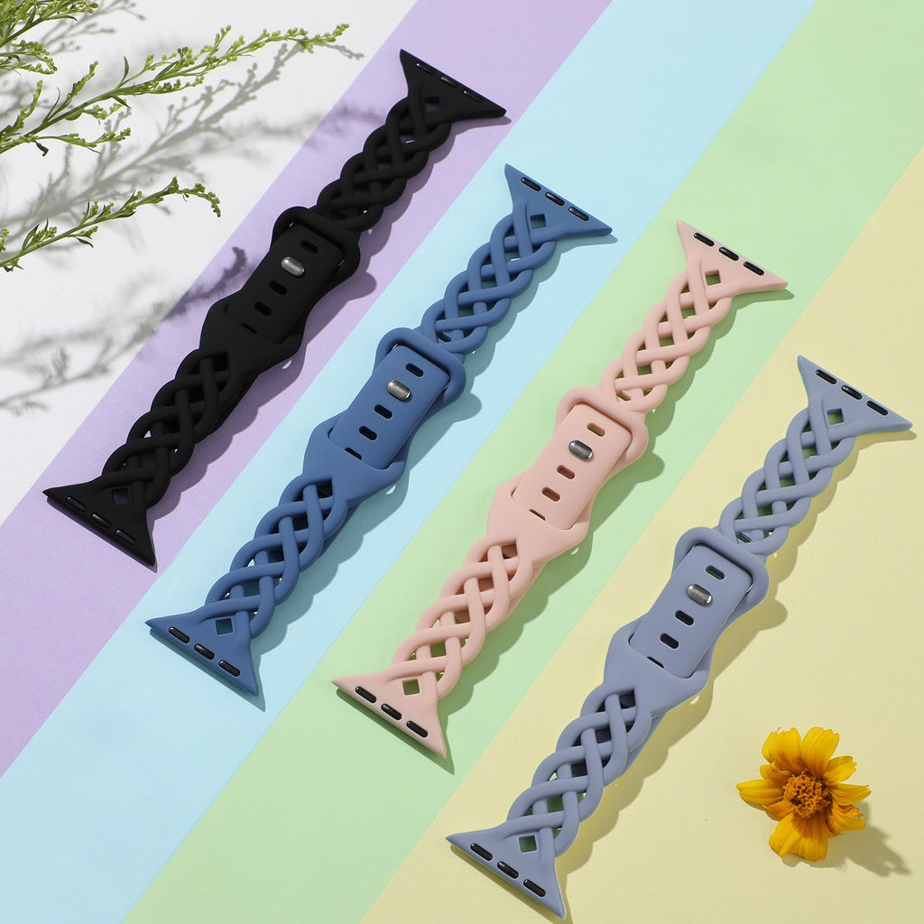Slim Silicone Bands Compatible with Apple Watch Band 40mm 38mm 41mm 44mm 45mm 46mm 49mm 42mm Women Floral Breathable Braided Lace Thin Sport Strap Replacement Wristbands iWatch SE Series 11 10 9 8 7 6 5 4 3 ultra 2