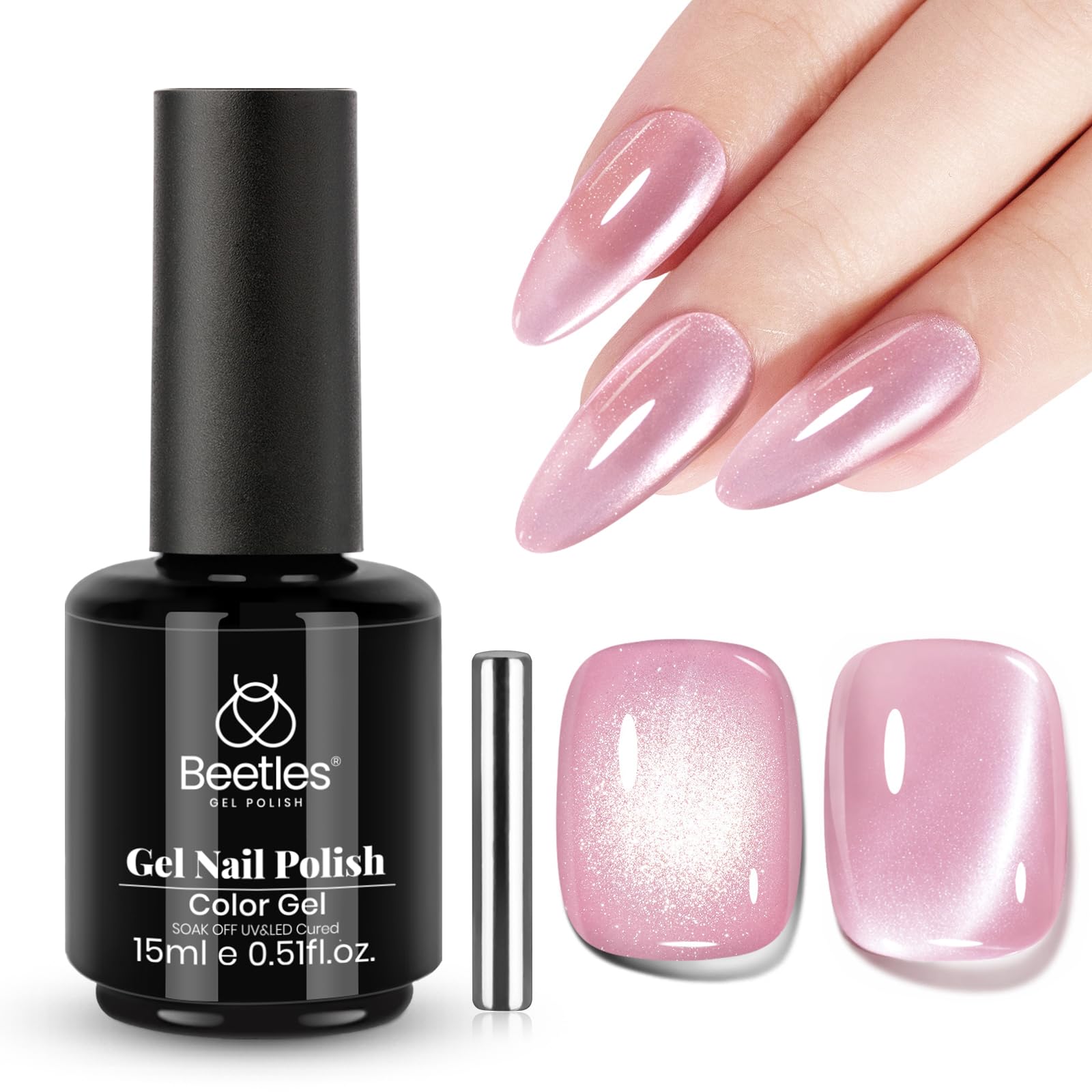 Beetles Star Cascade Silver Cat Eye Gel Nail Polish - 15ML Christmas Silver Glitter Cat Eye Gel Polish with Magnet Soak Off UV Velvet Nail Polish Salon DIY Manicure Winter Gift for Women
