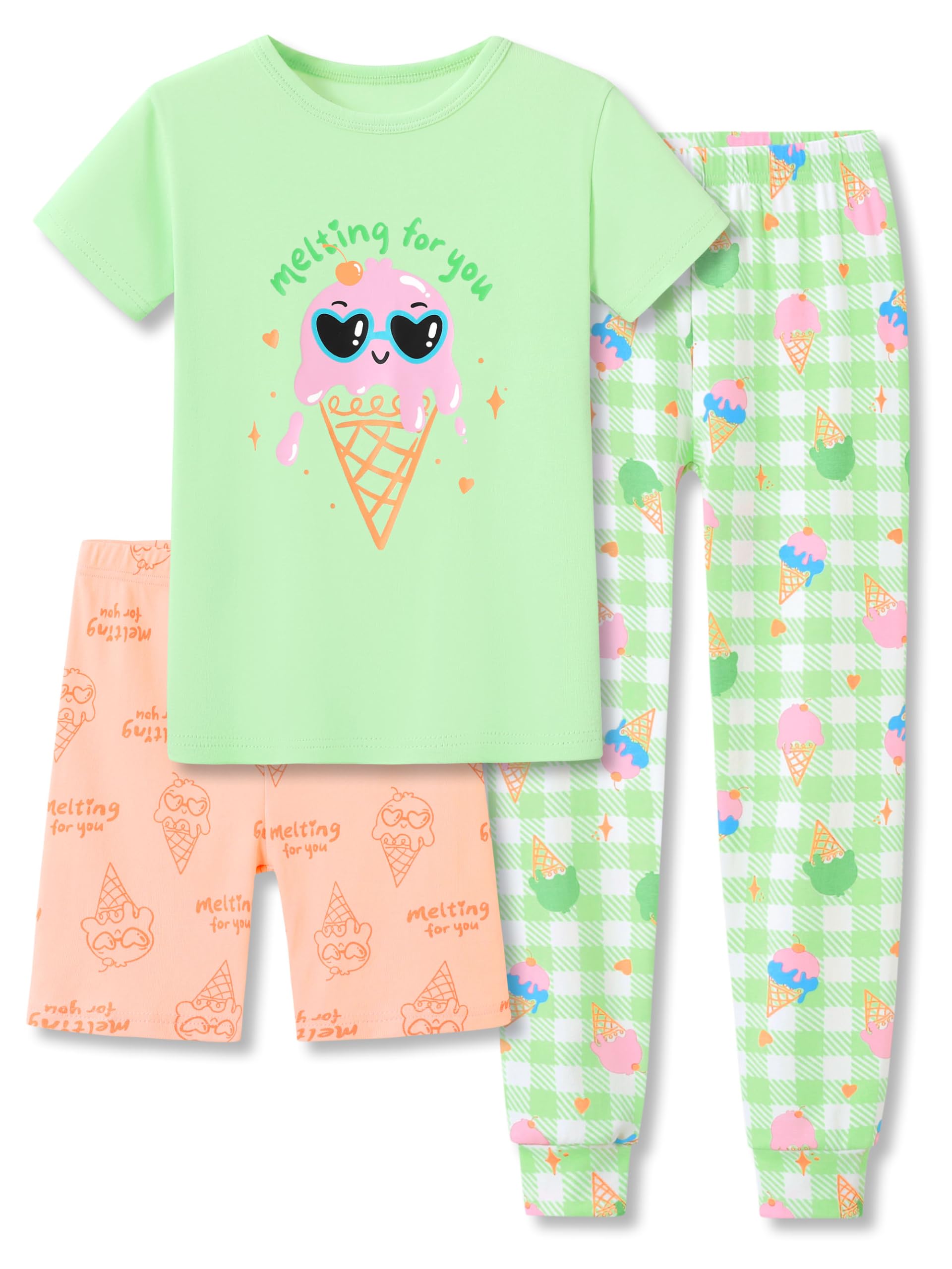 Topgal Little & Big Girls Cotton Knit Pajama 3-Piece Shorts Pants Summer PJ Set Size 4-14