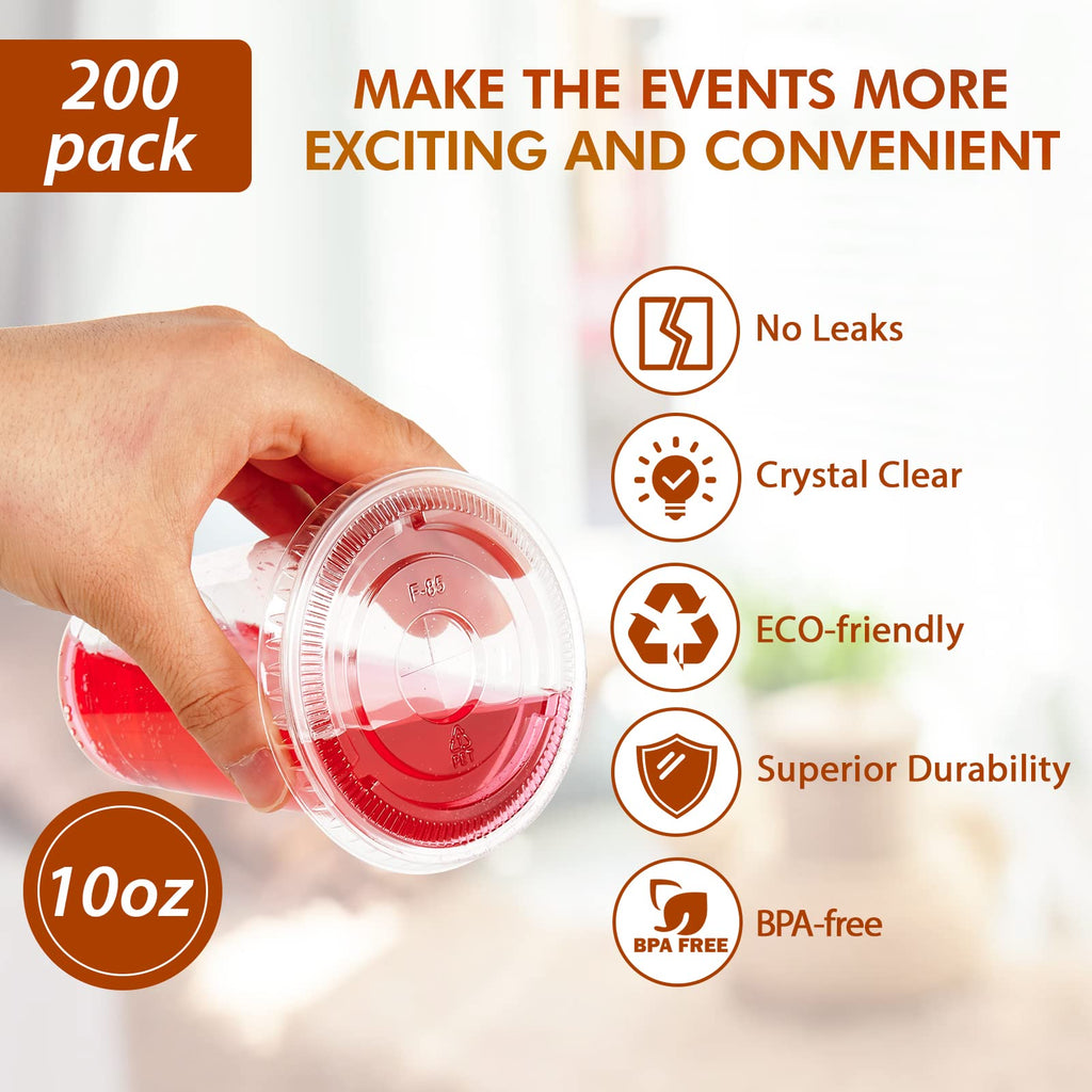 Lilymicky 200 Sets 10 oz Clear Plastic Cups With Flat Lids, 10 Ounce Disposable Drinking Cups for Smoothie, Slurpee, or Any Cold Drinks