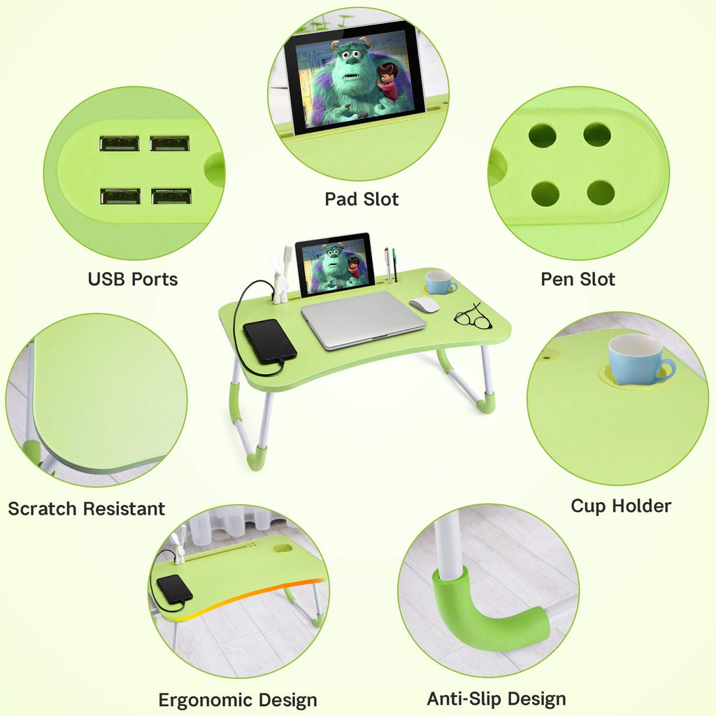 Slendor Lap Desk with Cup Holder, Foldable Laptop Table for Bed, Portable Bed Desk for Laptop and Writing, Computer Tray with Tablet Slot, Notebook Stand Reading Holder for Couch Sofa Floor,Black
