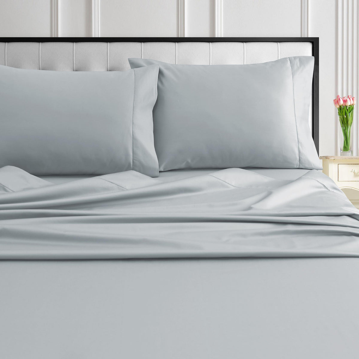 Tribeca Living 1000 Thread Count Egyptian Cotton Sheets King Size - Silky Smooth Sateen Weave for Luxurious Sleep - 22 Inch Deep Pocket 4-Piece Set in Classic Blue