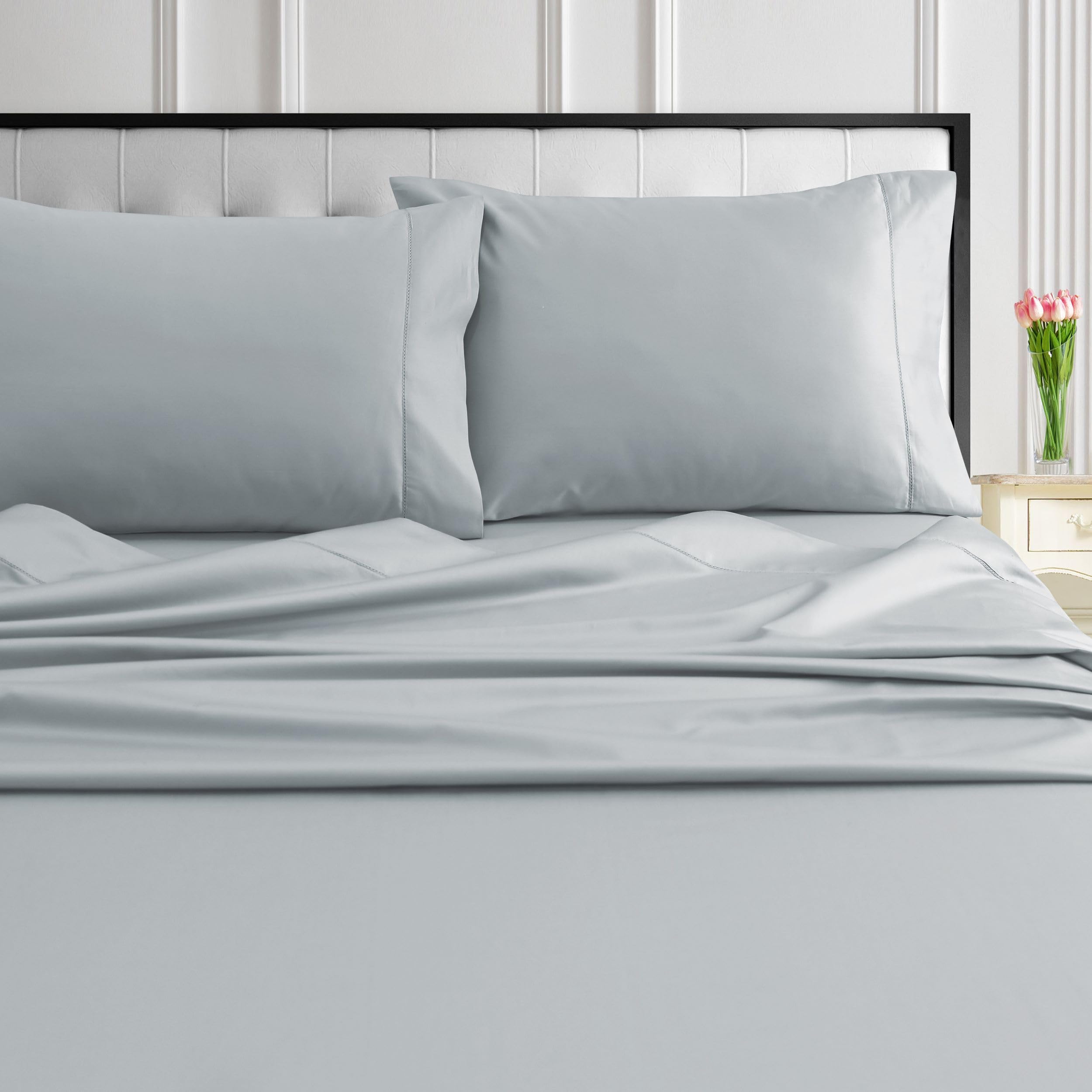 Tribeca Living 1000 Thread Count Egyptian Cotton Sheets King Size - Silky Smooth Sateen Weave for Luxurious Sleep - 22 Inch Deep Pocket 4-Piece Set in Classic Blue