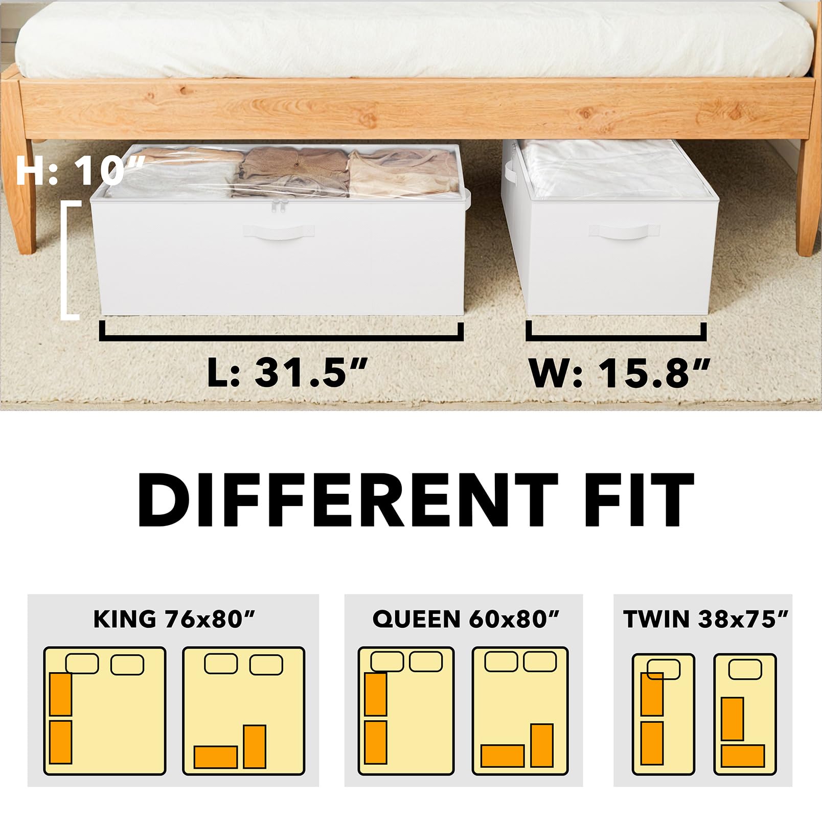SpaceAid Paquete de 2 Contenedores de Almacenamiento Debajo de la Cama de 10" de Alto, Organizadores Grandes de Almacenamiento Debajo de la Cama con Tapas para Dormitorio, Residencia Estudiantil, Ropa