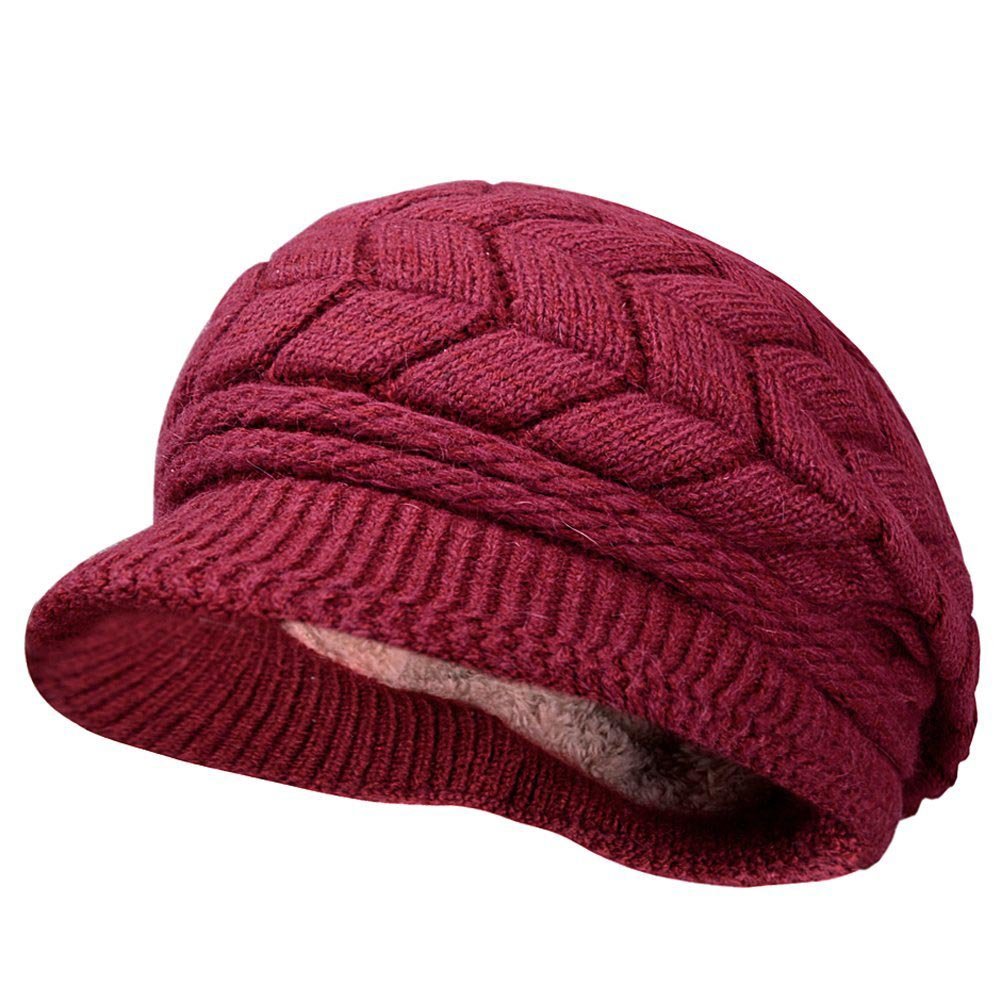 Women Winter Warm Knit Hat Wool Snow Ski Caps with Visor