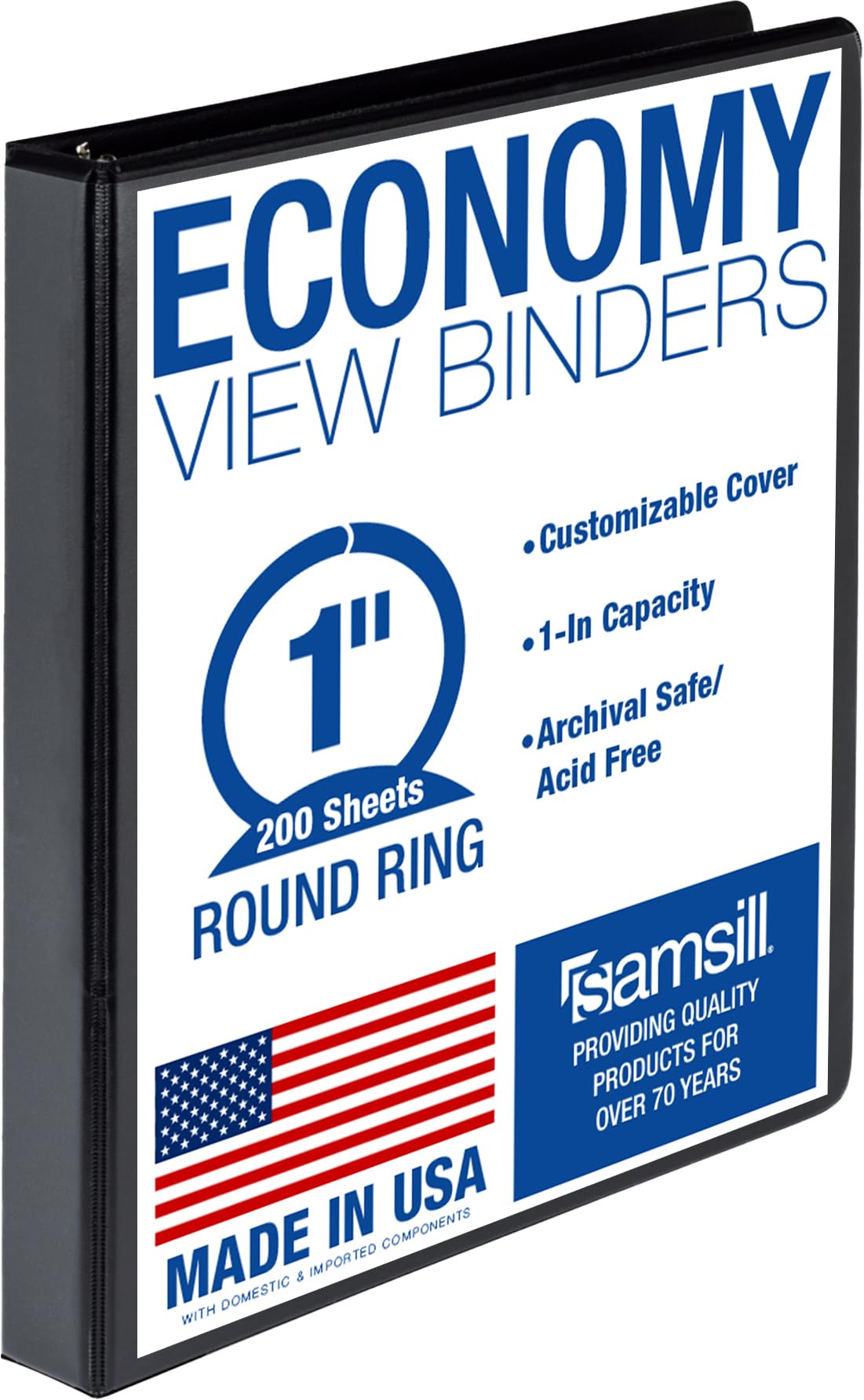 Samsill 1 Inch 3 Ring Binders, Economy Round Ring, Clear View Cover, 200 Sheet Capacity - for School, Home, Office - Blue, 4 Pack