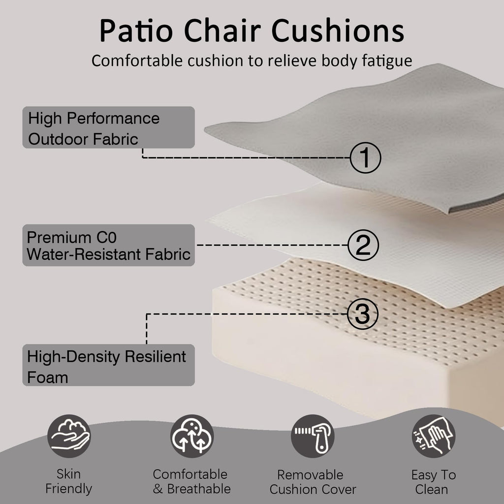 COZYVIDA 5.1" Thick Outdoor Patio Cushions Set of 2, 22"x24"x5.1" Seat, C0 Water-Resistant Breathable Fabric, UV-Resistant 1000+ Hrs, 35D Foam with Recycled Fiber Fill,Beige