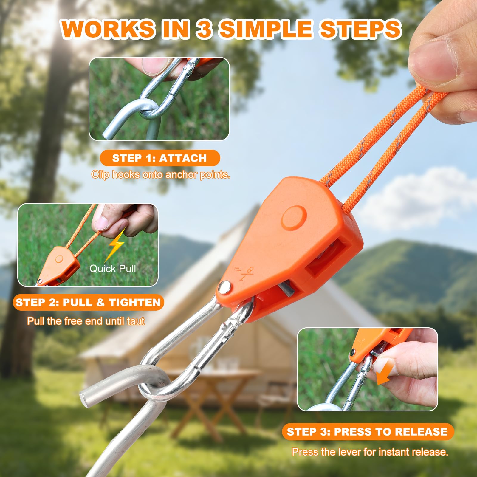 Longer 14ft Retractable Paracord Rope Tie Down Ratchet Strap Small Straps Mini Rope Cam Lock Tent Canopy Tie Down Adjustable Outdoor Windproof Tightener Tensioner Hanger Grow Light 4 Pack 1/8"