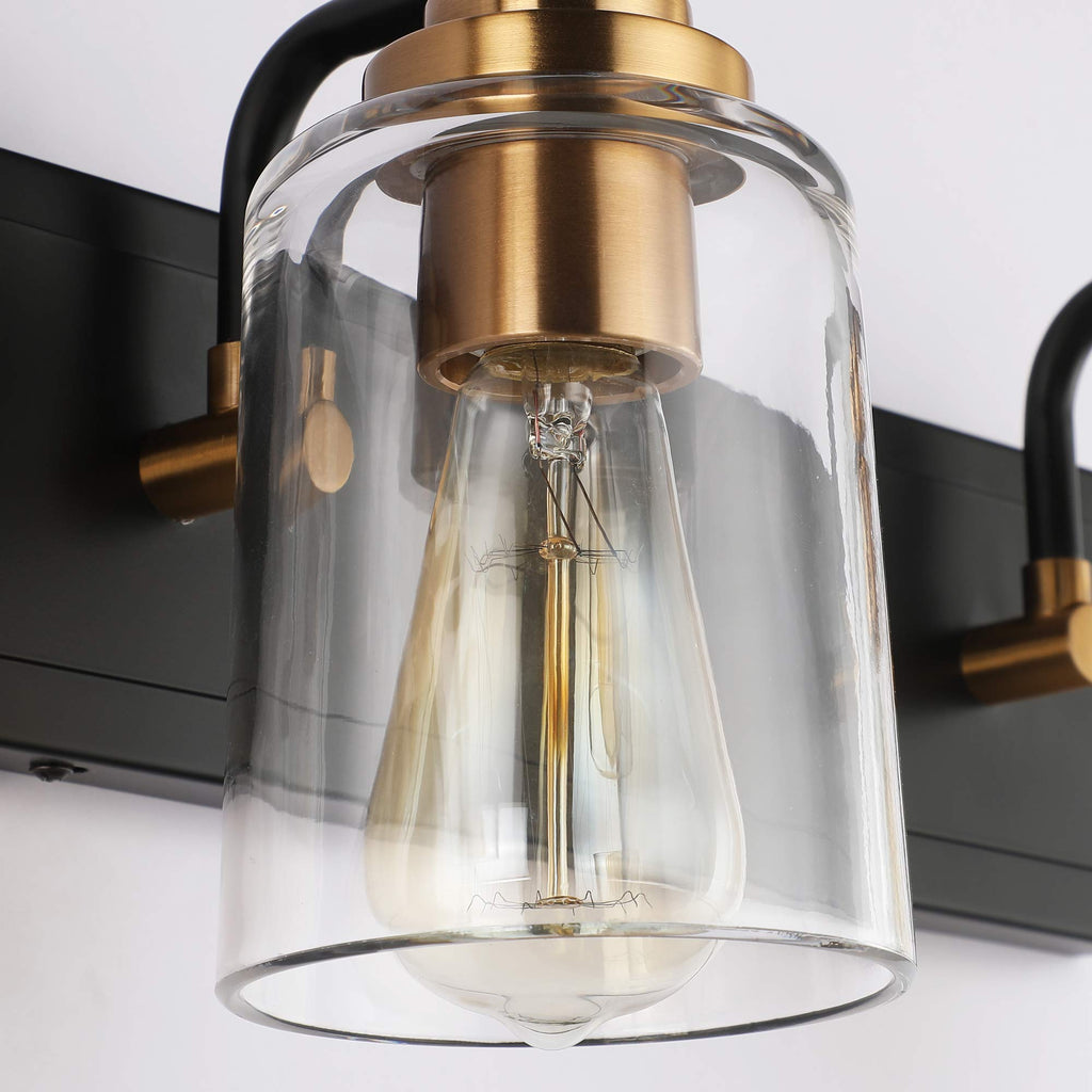 SOLFART 20.1 Inch Black Vintage Bathroom Vanity Light Fixtures Fixtures with Modern Glass Globe Shade Metal Brass Wall Lamp 2 Lights