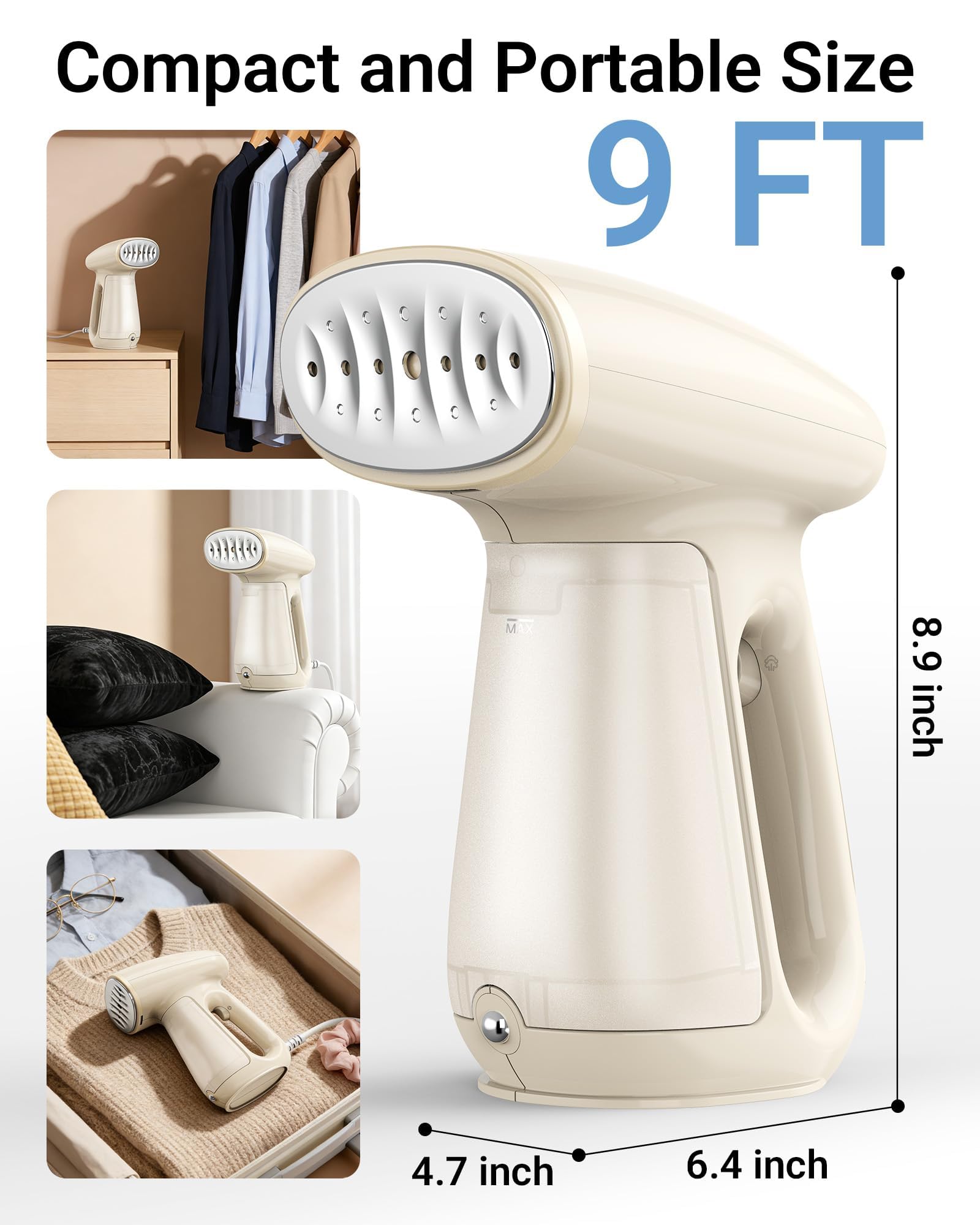 Bear Steamer for Clothes, 1300W 25s Heat-Up Clothes Steamer with 230ml Tank | Essential Oil Compatible,20g/min Steam Rate,Handheld 2-in-1 Steam&Iron,Fabric Wrinkle Remover for Home&Travel,Includes Brush