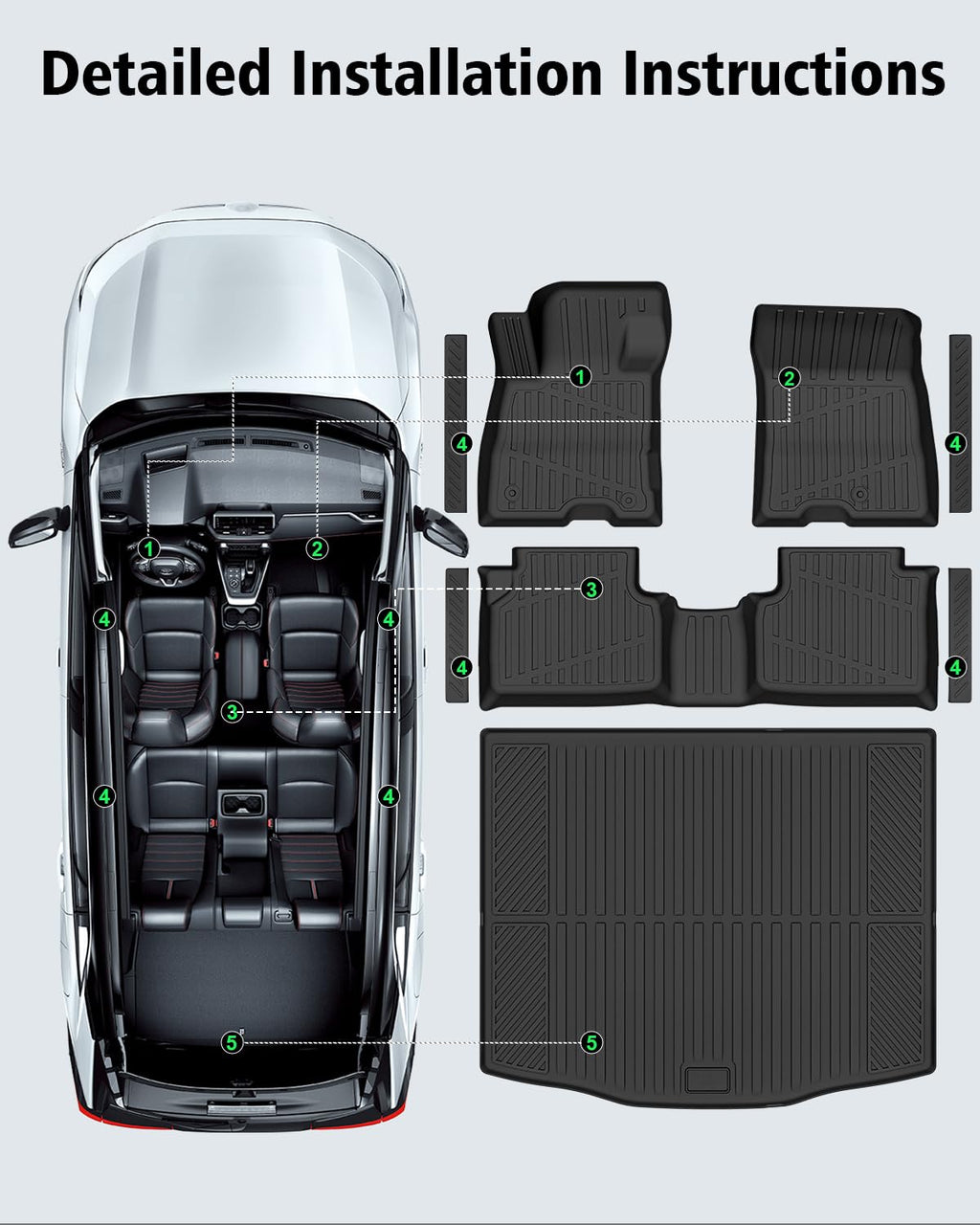 Floor Mats & Cargo Mat & Backrest Mat Custom for Toyota RAV4 Hybrid 2026 (Not for Cargo Area with Subwoofer) (Not for Phev), Door Sill Guards, All Weather TPE Floor Liners for RAV-4 2026 Accessories