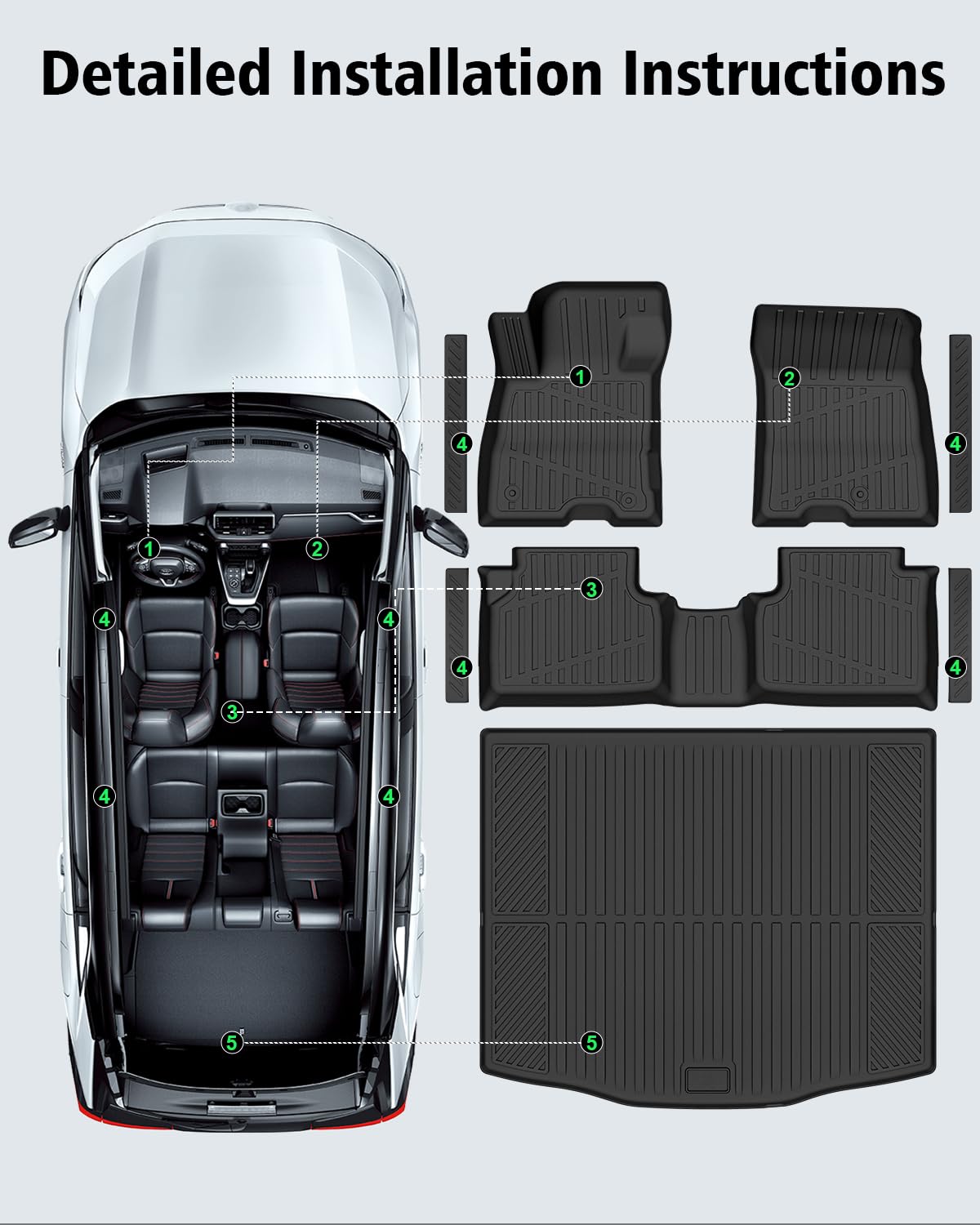 Floor Mats & Cargo Mat & Backrest Mat Custom for Toyota RAV4 Hybrid 2026 (Not for Cargo Area with Subwoofer) (Not for Phev), Door Sill Guards, All Weather TPE Floor Liners for RAV-4 2026 Accessories