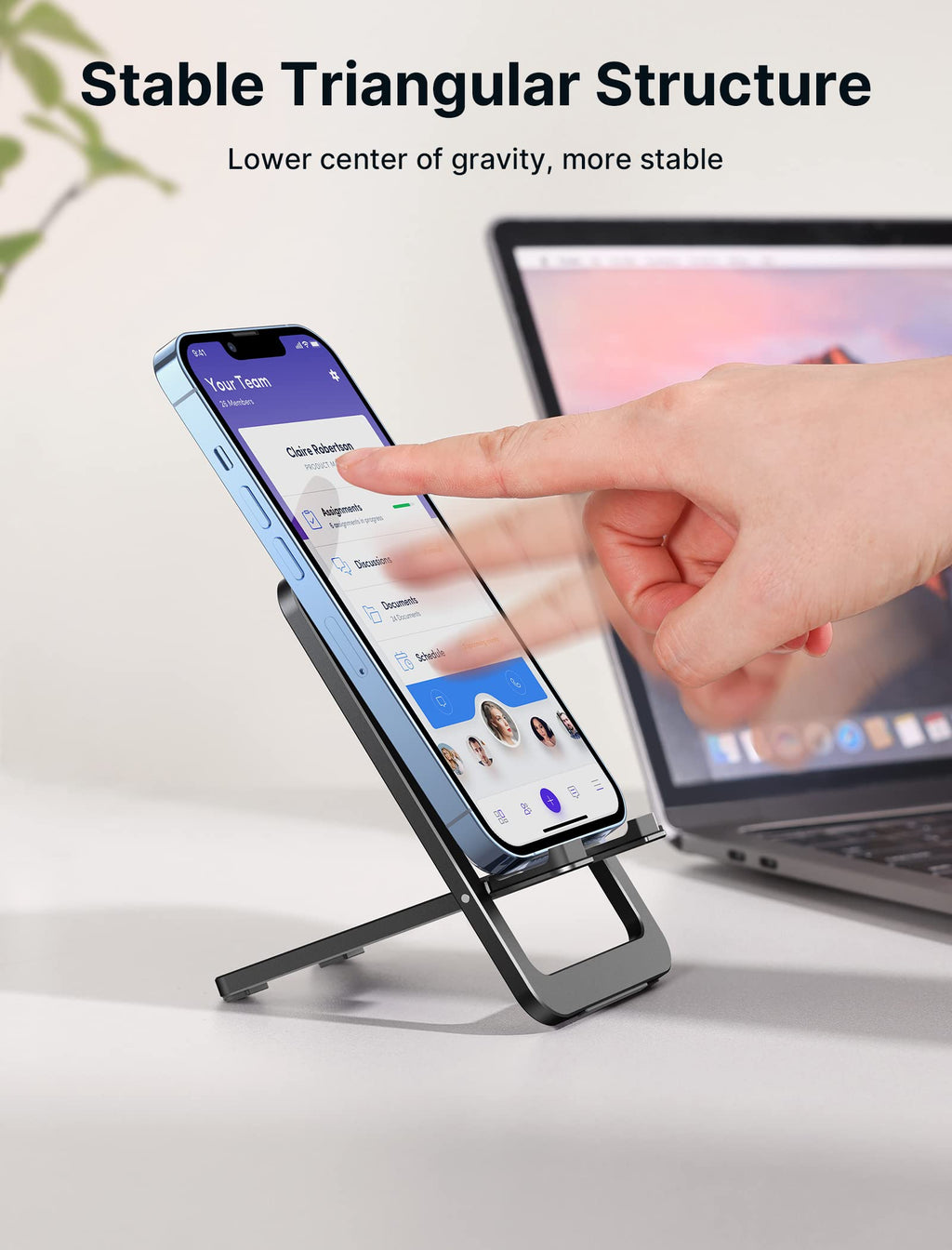 JSAUX Cell Phone Stand, Foldable Aluminum Adjustable Phone Holder for Desk Portable Travel Essentials Office Accessories for iPhone 17 16 15 14 13 Pro Max Samsung S25 S24 S23 Ultra Kindle-Black
