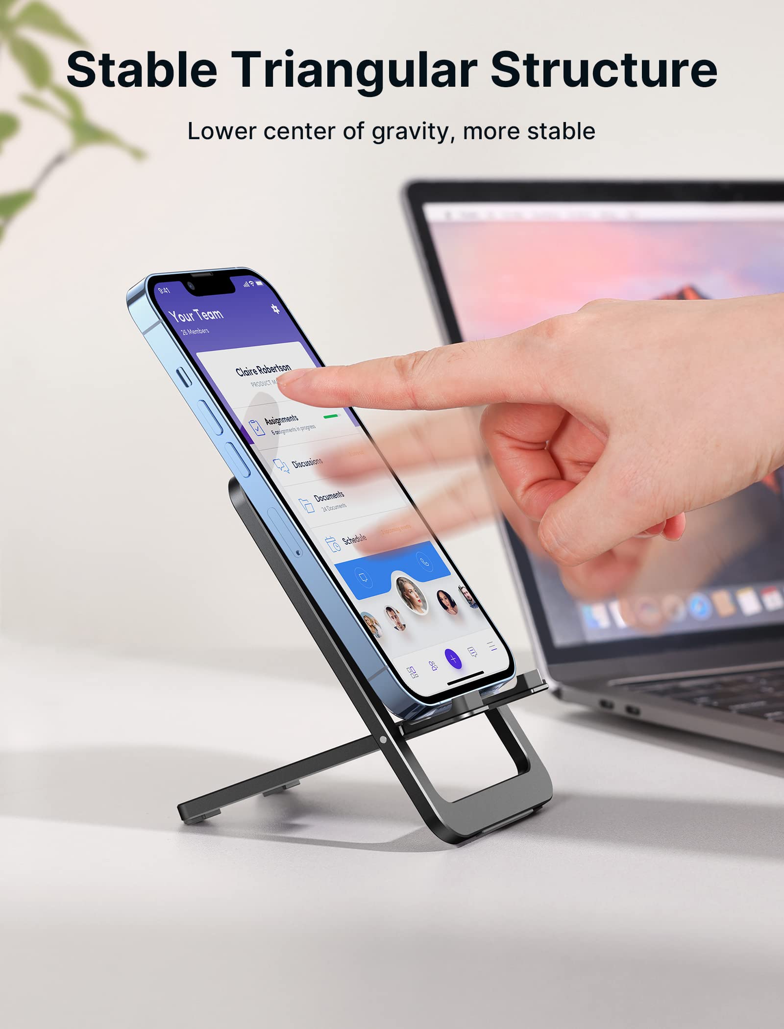 JSAUX Cell Phone Stand, Foldable Aluminum Adjustable Phone Holder for Desk Portable Travel Essentials Office Accessories for iPhone 17 16 15 14 13 Pro Max Samsung S25 S24 S23 Ultra Kindle-Black