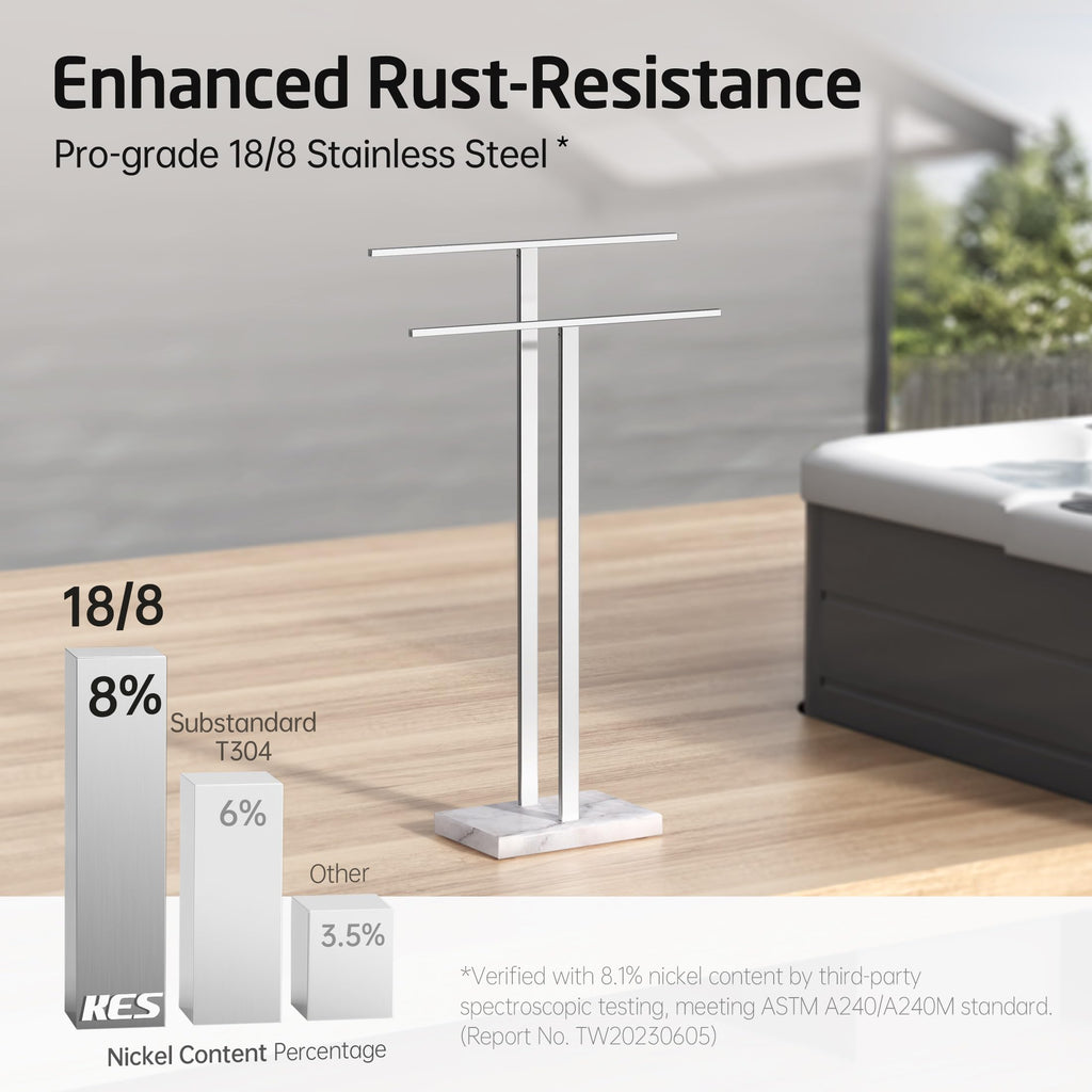 KES Standing Towel Rack with Black Natural Marble Base, 2-Tier Towel Rack Stand for Bathroom Floor, Bath Towel Holder Fits Bath Towel & Hand Towel,18/8 Stainless Steel, BTH217-BBK