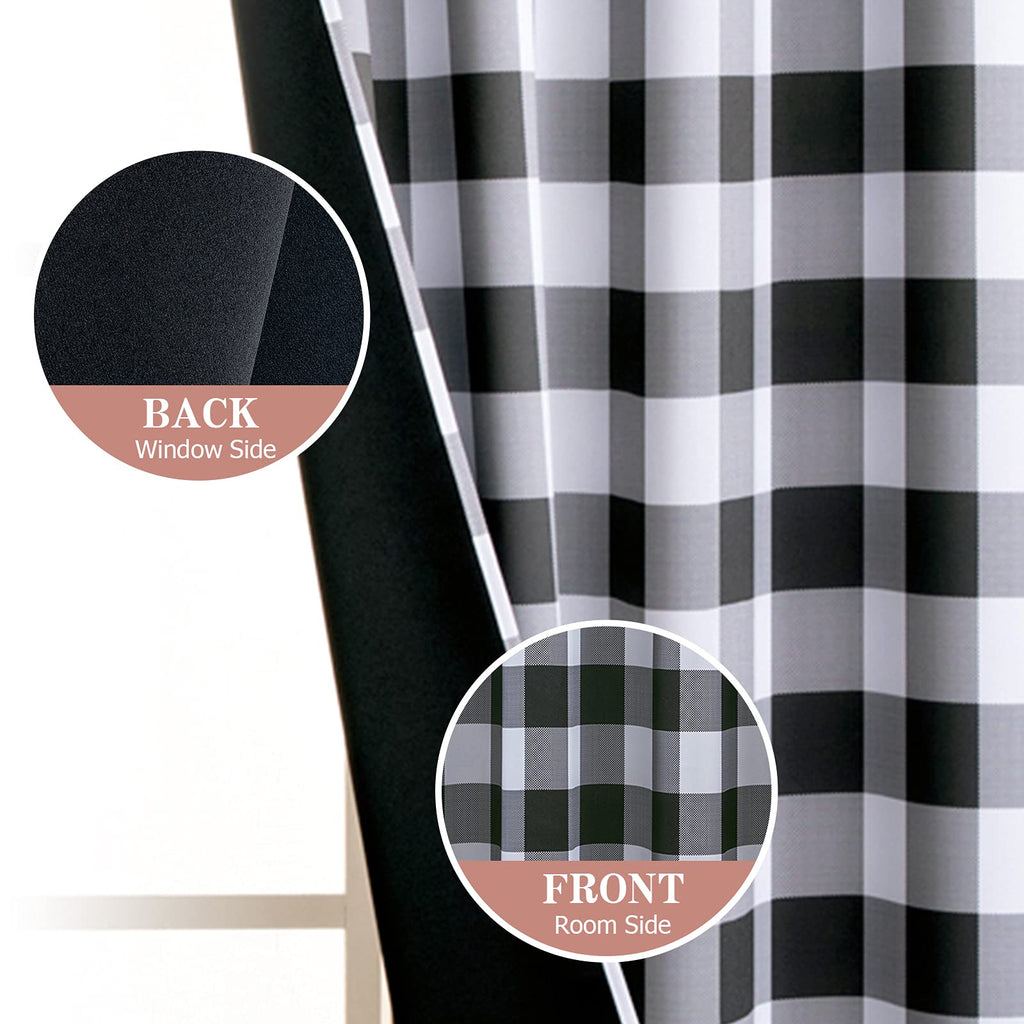 MIULEE Buffalo Plaid Curtains for Farmhouse Bedroom, Blackout Window Drapes with Grommets for Living Room Darkening Light Blocking and Thermal Insulated Set of 2 Panels, W 52" x L 63" Black and White