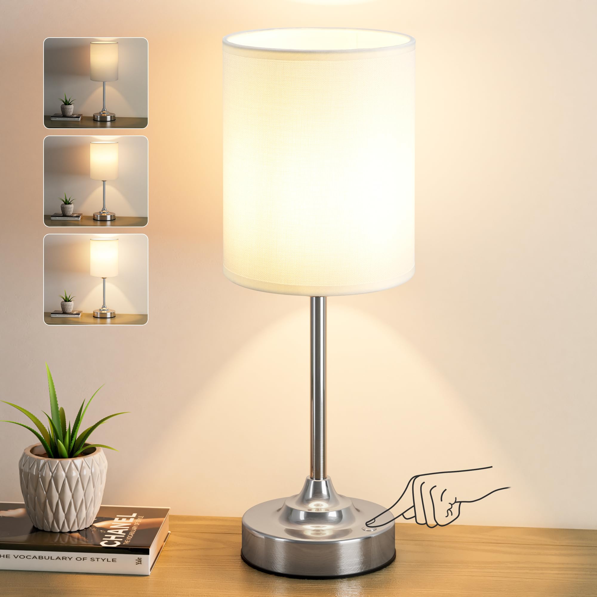 Touch Control Cordlss Table Lamp, USB-C Rechargeable Lamp with Stepless Dimming, 4000mAh Battery Operated Bedside Lamp for Bedroom, Living Room, Night Light & Emergency Lighting, Black, 1 Pack
