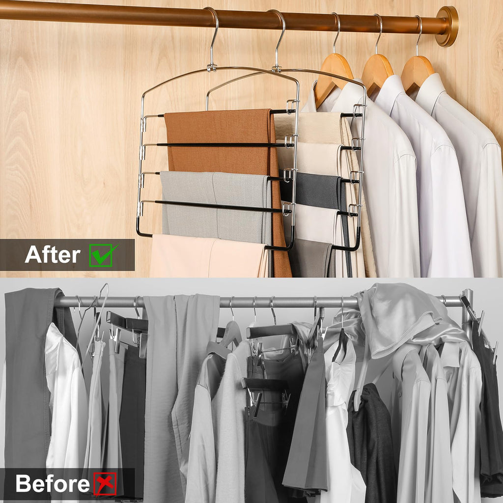 TOPIA HANGER Pants Hangers Space Saving, 2-Pack Swing Arm Pants Organizer for Closet, Non-Slip Foam Padded Organizer Hanger for Multi Slacks, Jeans, Trousers, Skirts, Scarfs, Black-CT08B