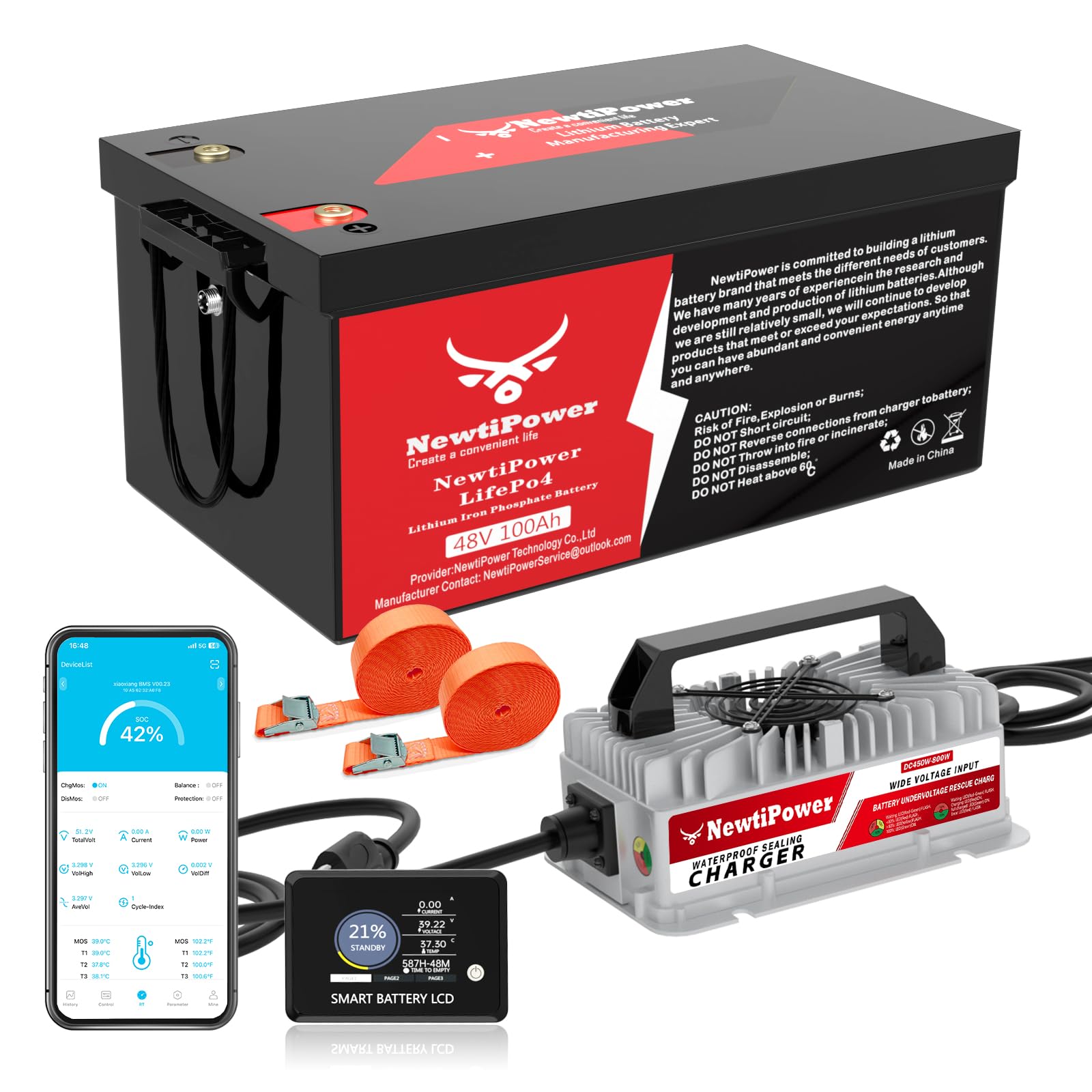 36V 100Ah Golf Cart LiFePO4 Battery with APP&Chager&Monitor,7.6KW Continuous Power Lithium Battery with 200A BMS, Up to 10000+ Rechargeable Cycles, Perfect for golf cart