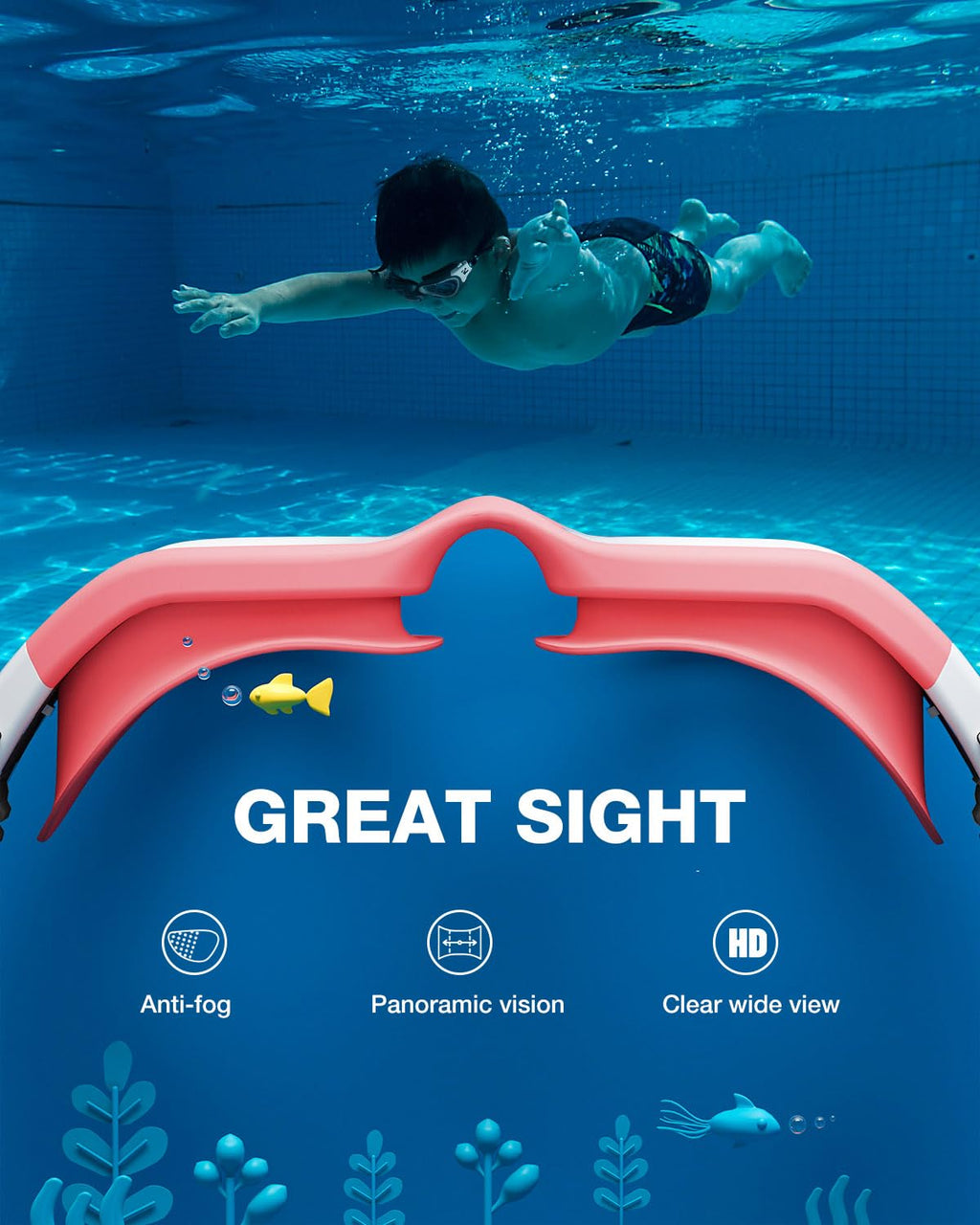 ZIONOR Kids Swim Goggles, G1MINI SE No Leak Anti-Fog Goggles for Kids 6-14, Soft Silicone Comfort Fit, Easy Adjust Strap