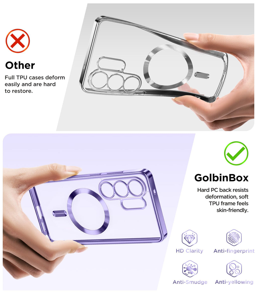 Magnetic Case Compatible with Samsung Galaxy S25 Ultra,Compatible with MagSafe,[Full Camera Protection][Screen Protector] Shockproof Plating Clear Phone Cover for Galaxy S25 Ultra(Black/Clear)