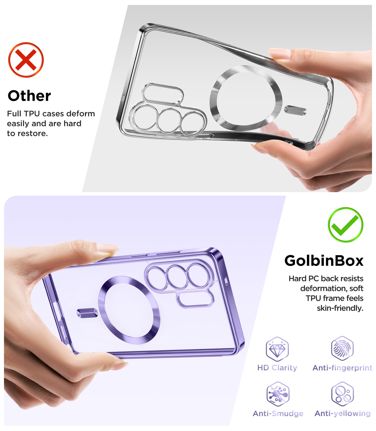 Magnetic Case Compatible with Samsung Galaxy S25 Ultra,Compatible with MagSafe,[Full Camera Protection][Screen Protector] Shockproof Plating Clear Phone Cover for Galaxy S25 Ultra(Black/Clear)