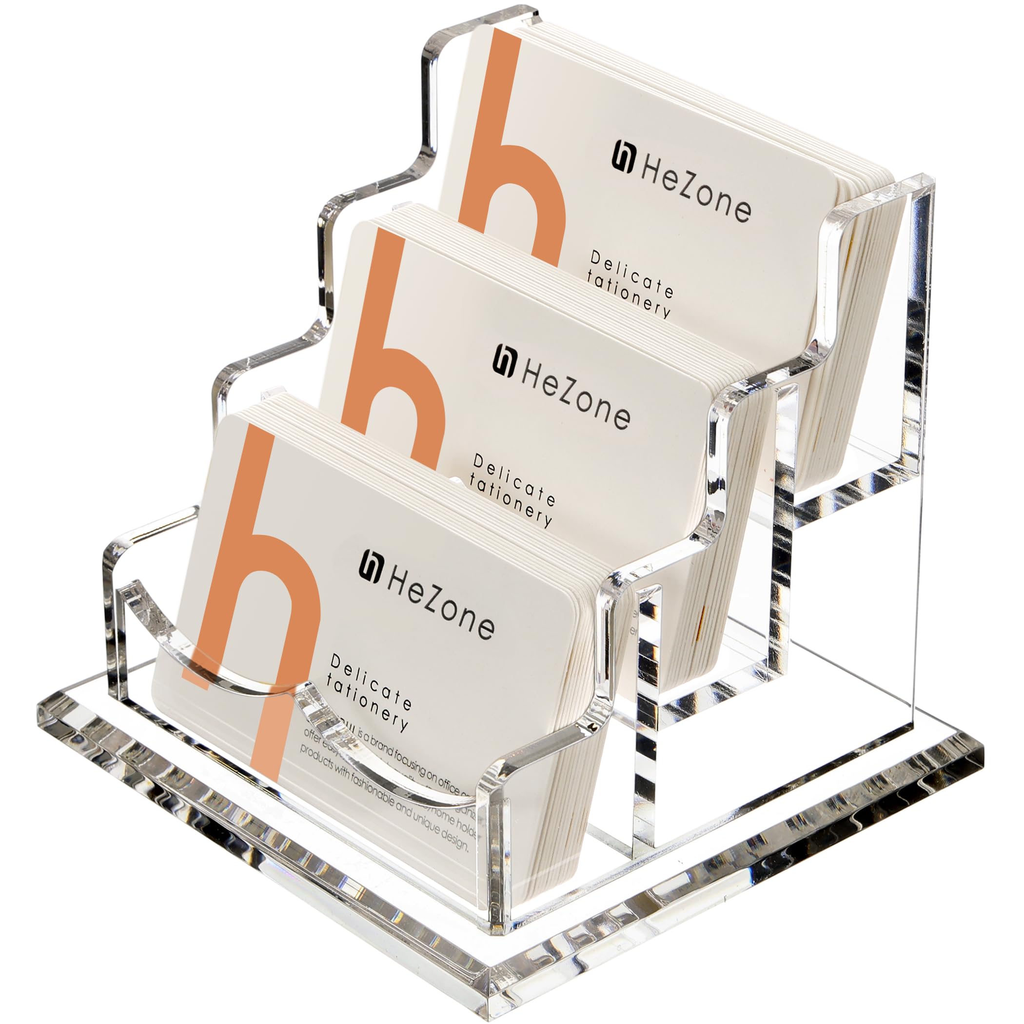 HeZone Business Card Holder for Desk Display, Clear Acrylic Cards Organizer Stand for Men and Women, Business Cards Case Rack 1 Pack, Holds 50 Cards-1 Slot