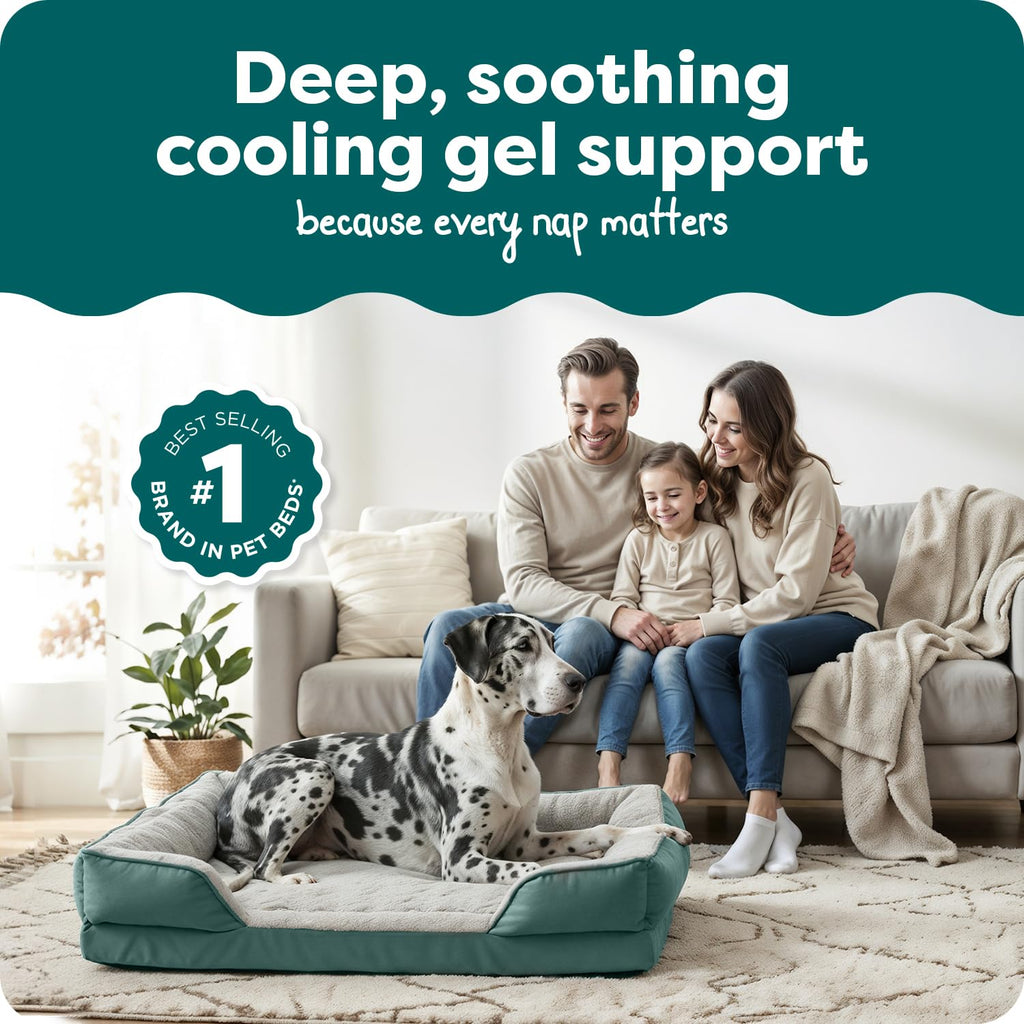 Furhaven Cooling Gel Dog Bed for Medium/Small Dogs w/ Removable Bolsters & Washable Cover, For Dogs Up to 35 lbs - Plush & Velvet Waves Perfect Comfort Sofa - Brownstone, Medium