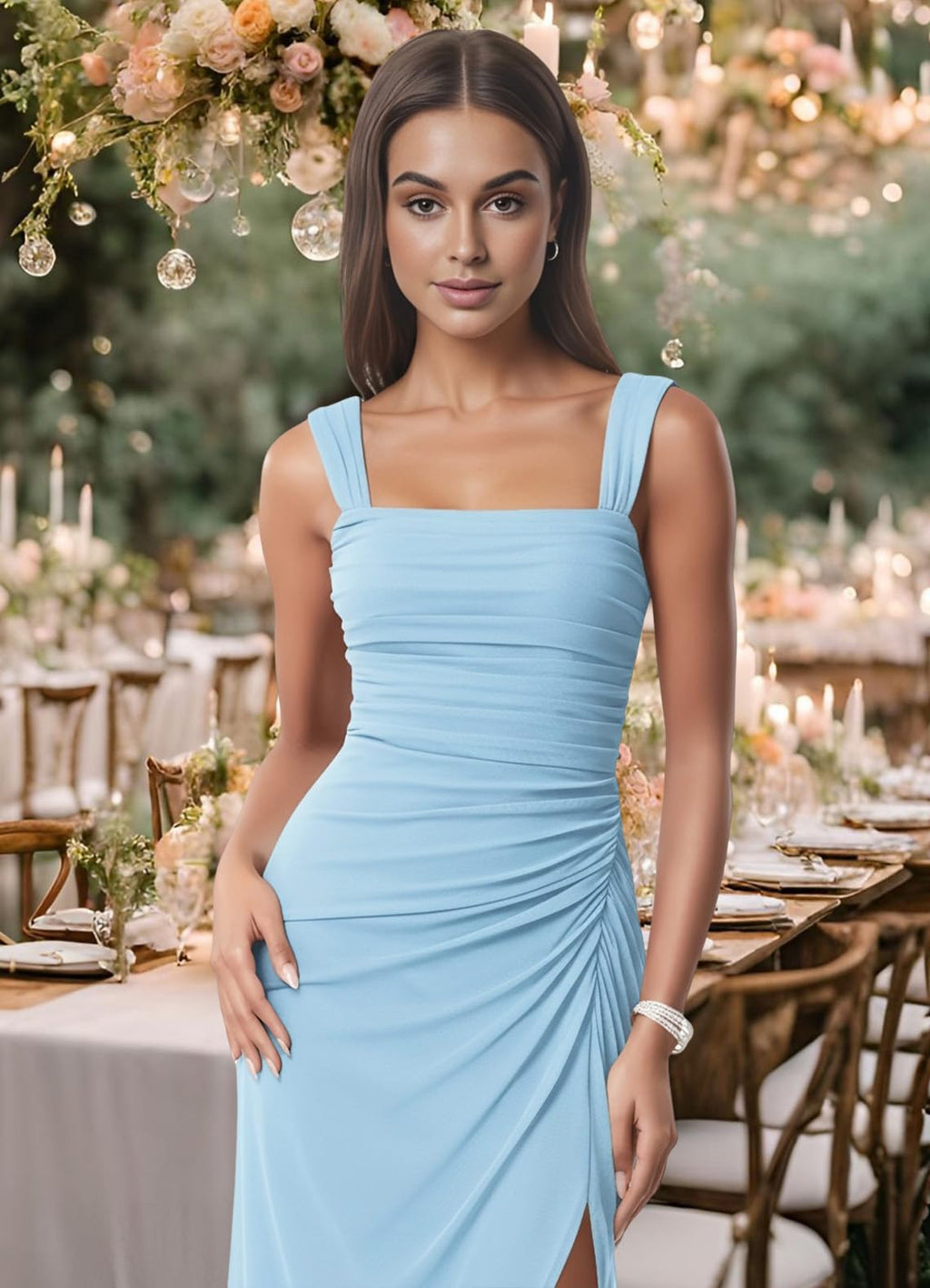 Women Sexy Mesh Tie Low Back Sleeveless Split Ruched Maxi Dress Party Cocktail Long Dress Wedding Guest Dresses