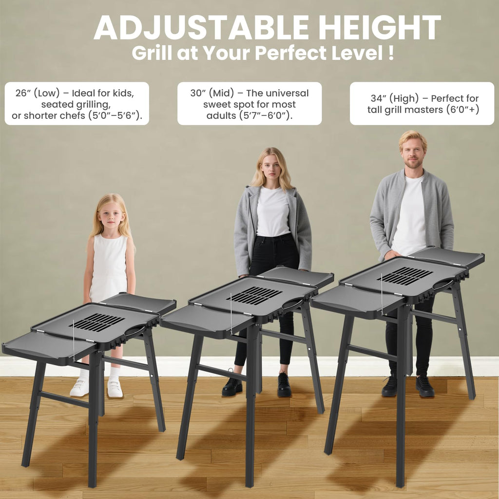 GRISUN Foldable Grill Table Stand for Ninja Woodfire Outdoor Grill（OG700/701/751), Portable Camping Table for Blackstone 22", Portable BBQ Stand with 2 Wheels, Side Table & Storage Basket