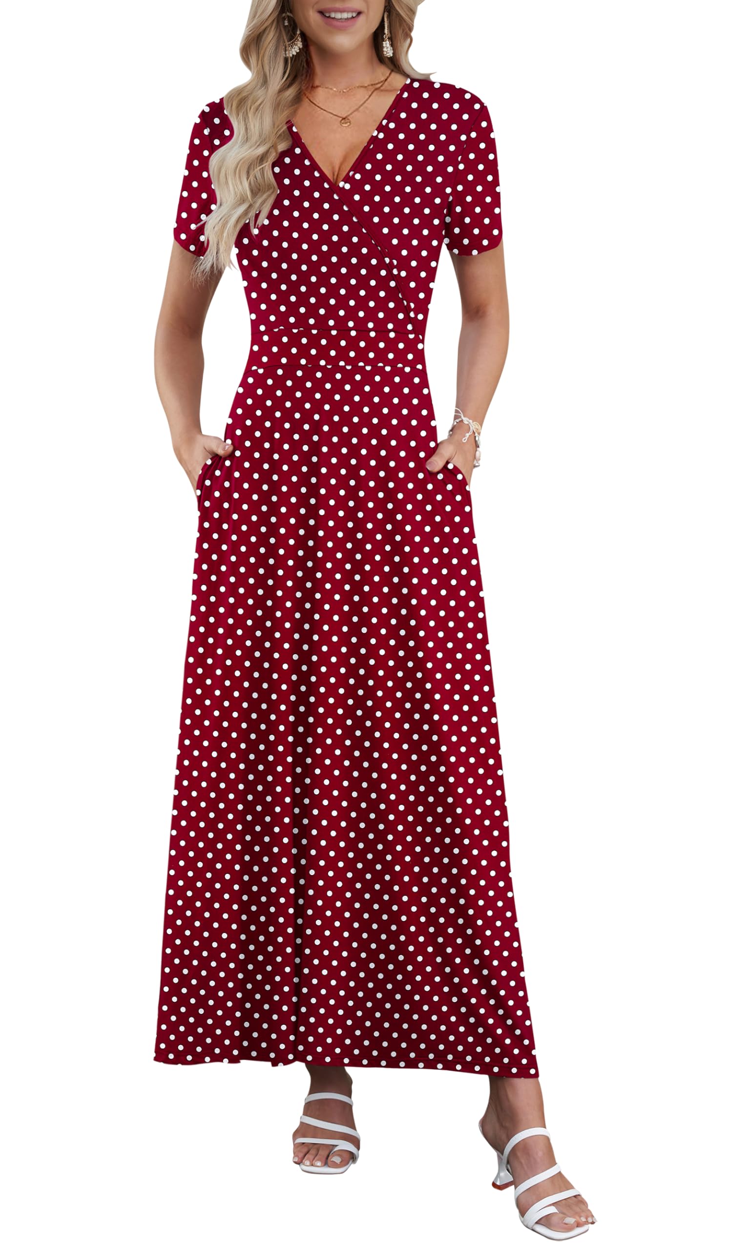 AUSELILY Maxi Dresses for Women Ankle Length Floral Print Beach Long Flowy Dress with Pockets