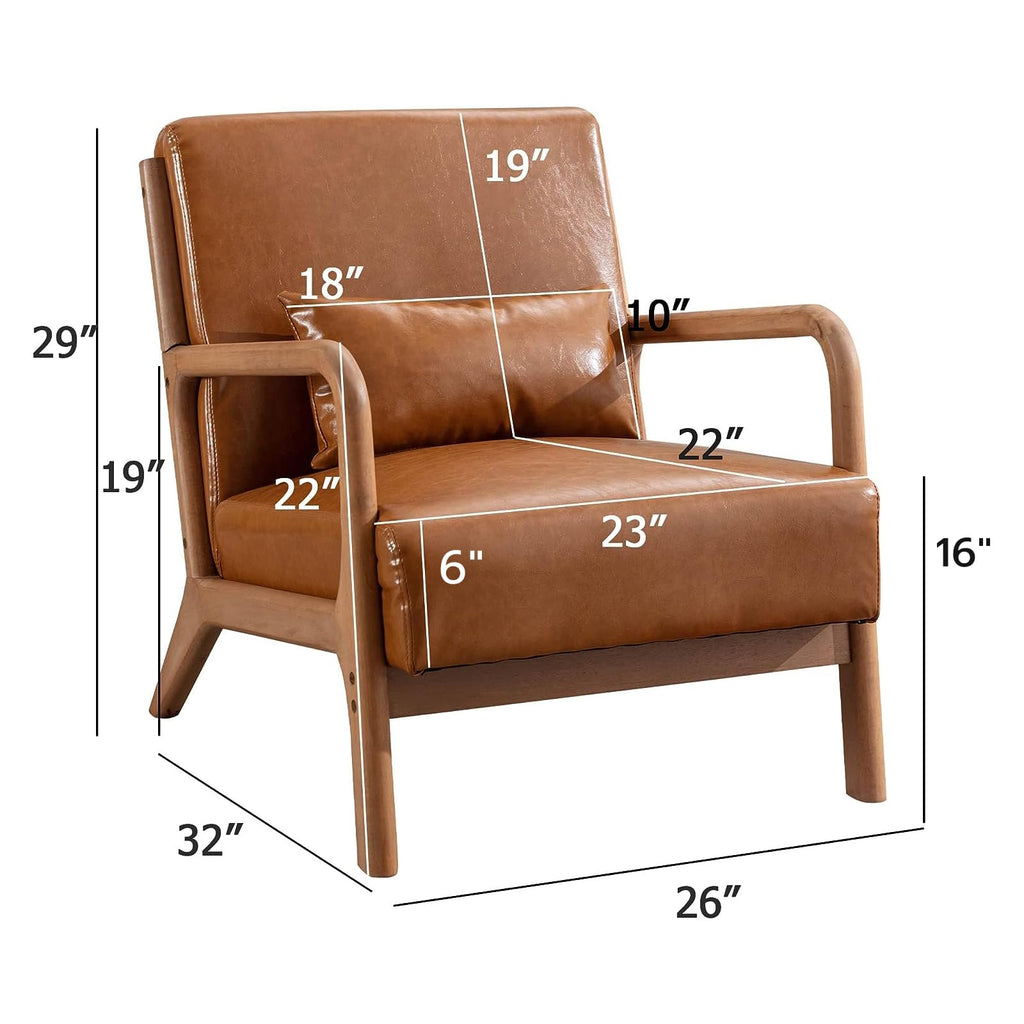 ANJ Mid Century Modern Accent Chair, Comfy Fabric Living Room Chairs with Solid Wood Frame, Lounge Reading Armchair, Easy Assembly, Beige