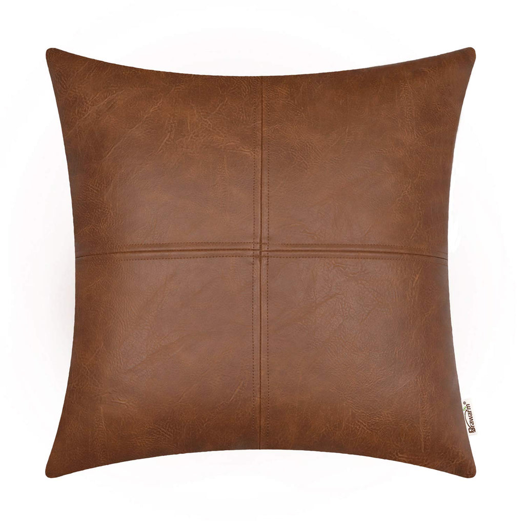 BRAWARM Faux Leather Throw Pillow Covers 16 X 16 Inches, Black Leather Pillow Cover, Hand Stitched Leather Decorative Pillow Cover for Couch Sofa Bed Living Room Home Garden