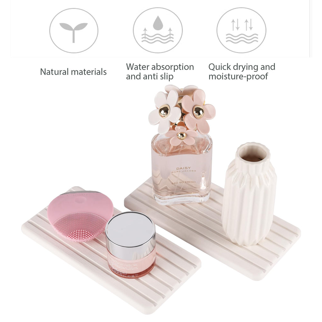NiuYichee 2 PCS Water Absorbent diatomite Coasters, 7.1" x 3.5" Water Absorbing Stone Tray for Sink, Stone Drying mat for Kitchen Counter, Stone soap Tray Used for Hand Soaps & toiletries & Plants