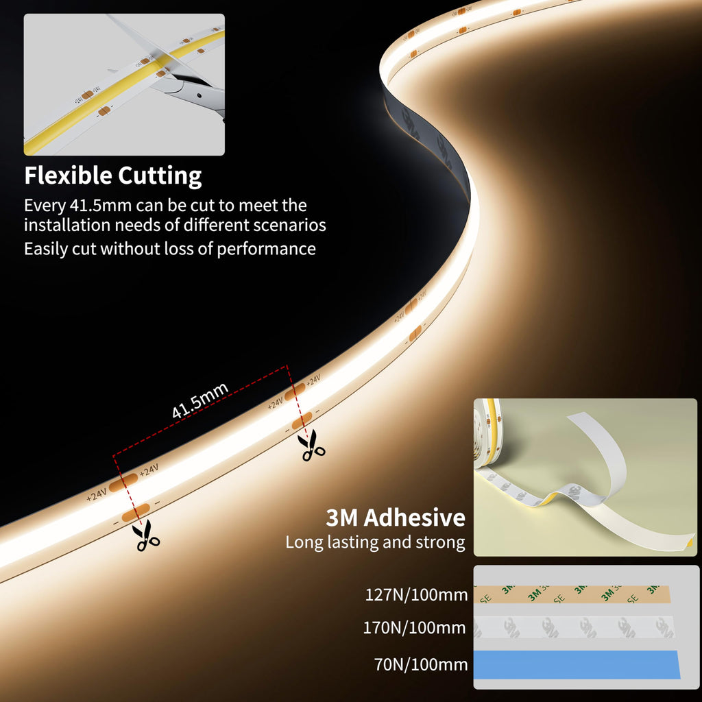 PAUTIX COB LED Strip Neon Rope Light 16.4ft/5m, 2700K Warm White 504 LEDs/m 24V,Silicone LED Neon Light IP68 Waterproof for Outdoor Indoor Lighting Decor(Power Supply NOT Included)