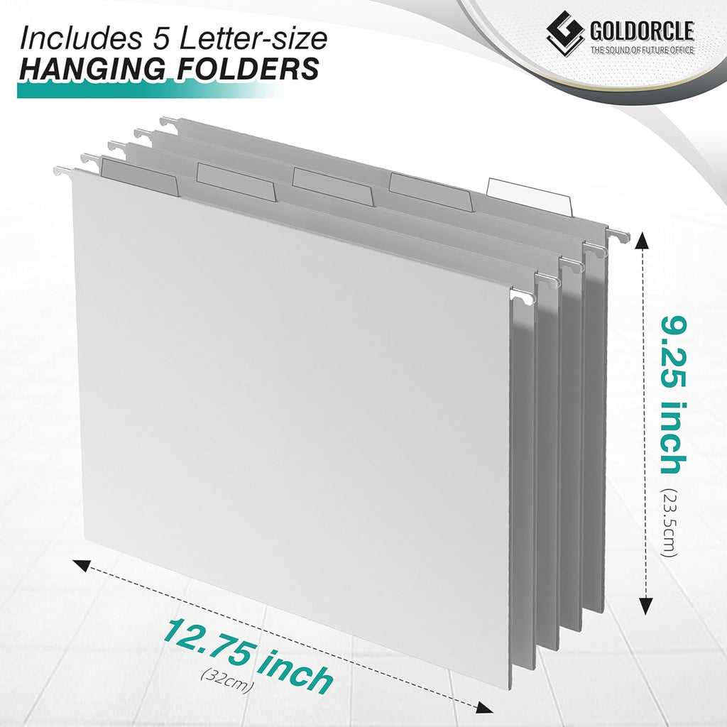 Hanging File Organizer, Letter-Size File Holder Filing Box with 5 Hanging Folders, Metal Mesh Desk File Folder Storage(No Assembly Required) (Blue, with 5 Grey Folders)