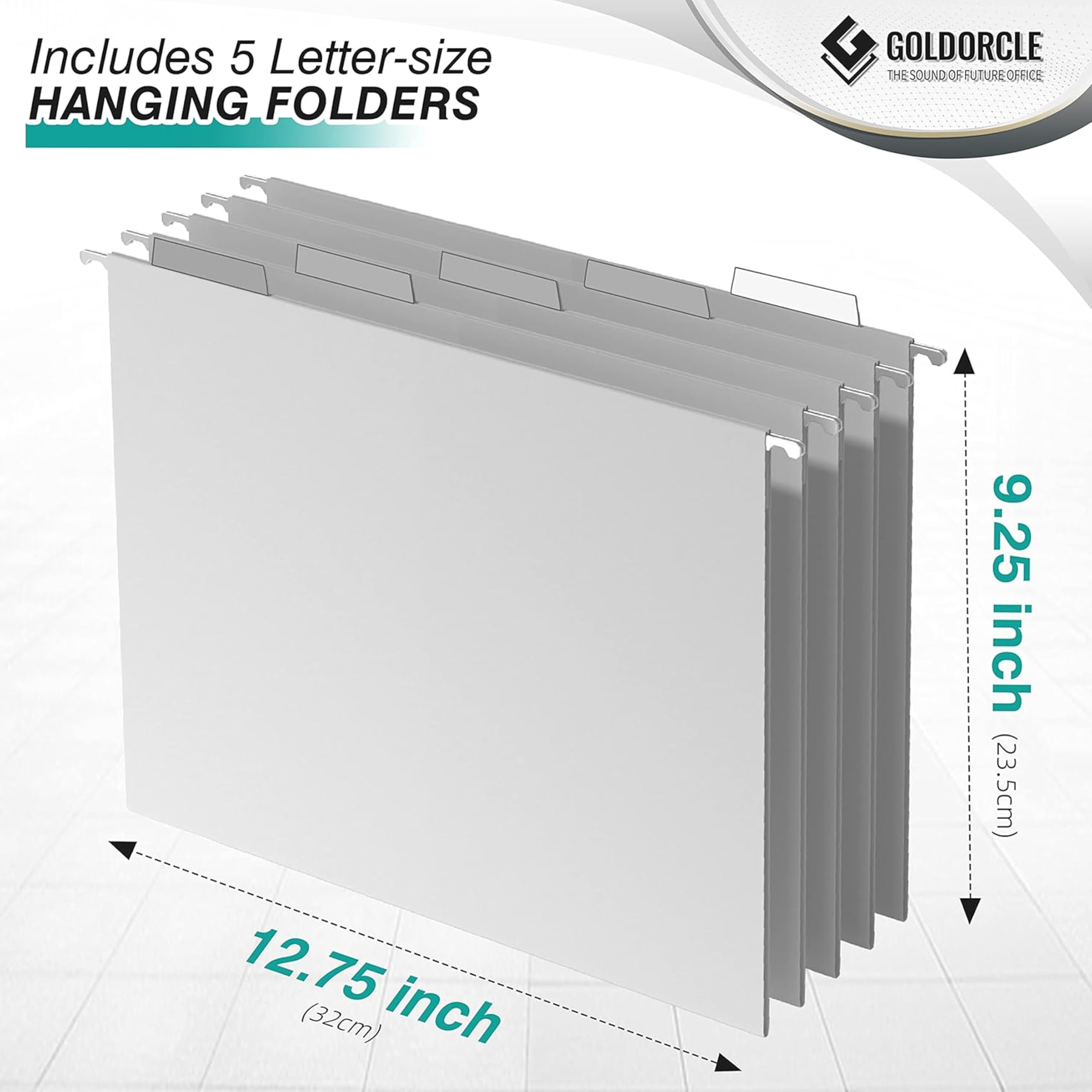 Hanging File Organizer, Letter-Size File Holder Filing Box with 5 Hanging Folders, Metal Mesh Desk File Folder Storage(No Assembly Required) (Blue, with 5 Grey Folders)