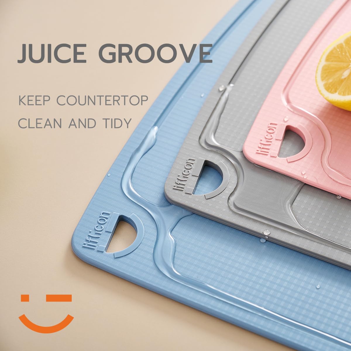 Liflicon Thick Silicone Cutting Boards for Kitchen Silicone Chopping Boards/Mats Set of 2 Extra Large14.6''x10.43'', Mini 9.1”x7.1” Non-slip Deep Drip Juice Groove, Dishwasher Safe-Gray
