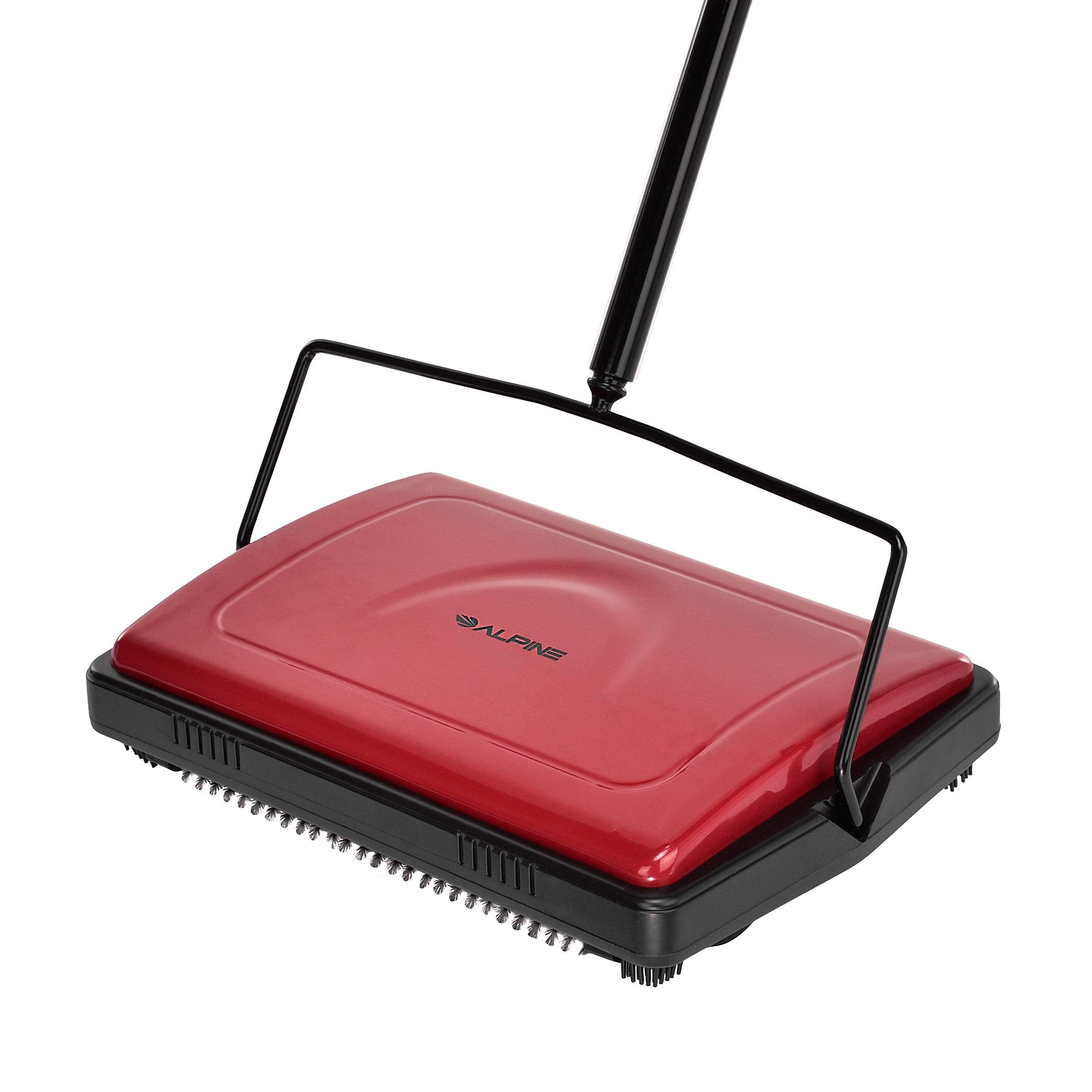 Alpine Manual Carpet Sweeper Triple Brush – Cordless Non Electric Multi-Surface Floor Brush Hardwood Floor Cleaner Easy Sweeping for Carpeted Floors (Improved Black)