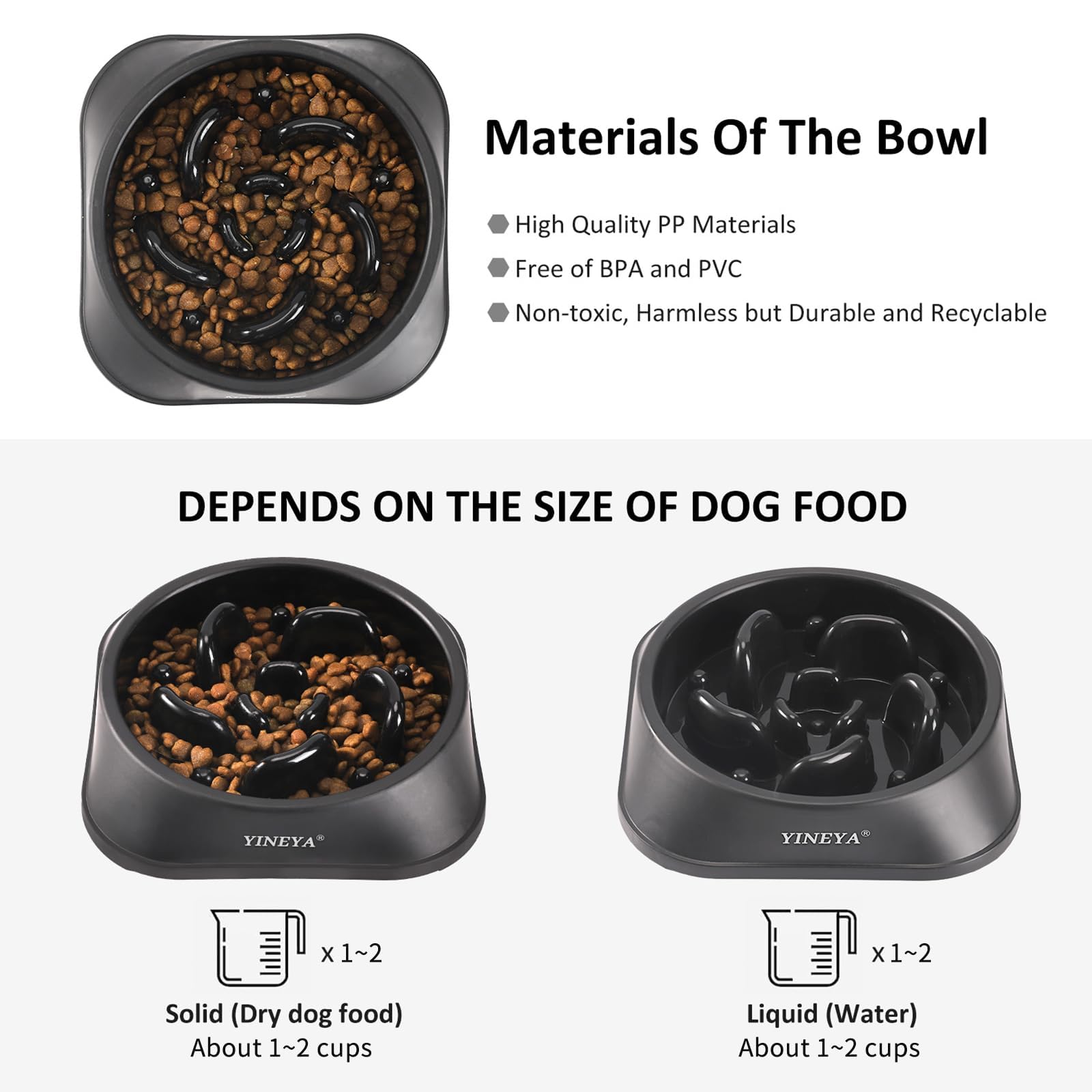 YINEYA 2PCS Anti-Choking Slow Feeder Dog Bowls Small Size Dog, Slow Feeder Cat Bowl, Supplies and Puzzle for Pet