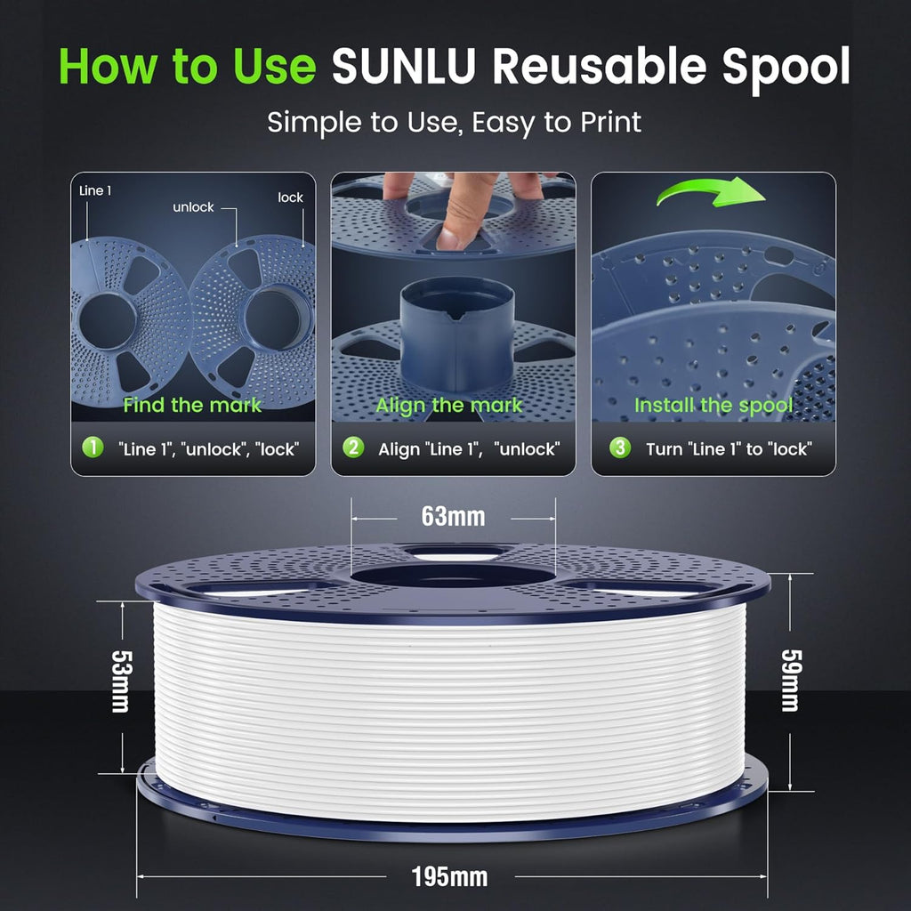 SUNLU 4kg PLA 3D Printer Filament Bundle, Neatly Wound PLA Filament 1.75mm ±0.02mm, Individually Vacuum Packed, 4kg in Total, 1kg per Spool, 4 Pack, 4000g, 4White