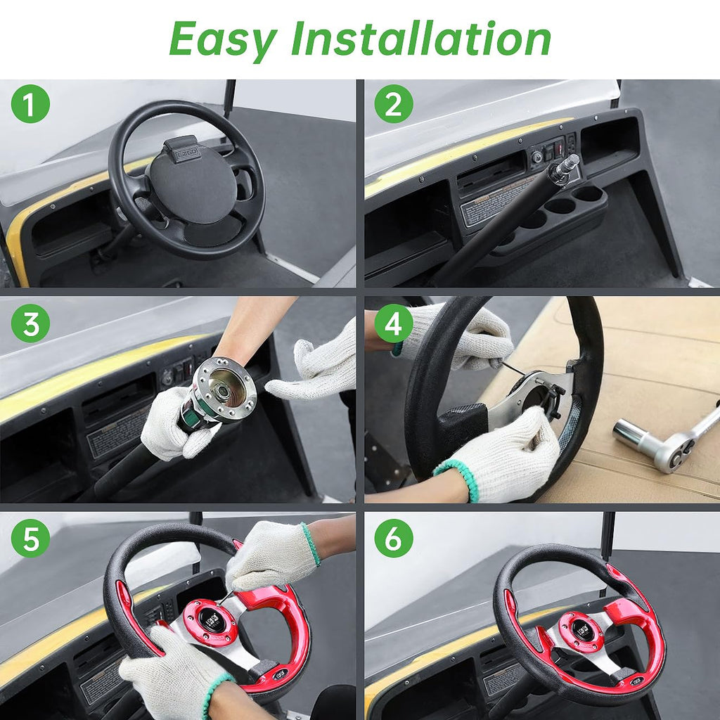 10L0L Golf Cart Steering Wheel, 13' Universal Fit for EZGO TXT/RXV, Club Car DS/Precedent, Yamaha G2-G29 (Carbon Black)