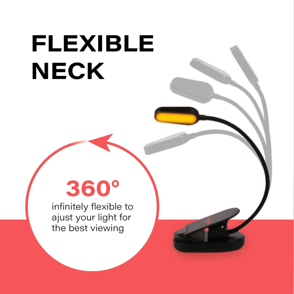 hooga Red Book Light, Rechargeable Clip On 625nm LED Light for Reading in Bed. No Blue Light Emitted, Eye Care Light for Strain-Free, Healthy Eyes. Gift for Students, Kids, Travel, Nursing, Studying.