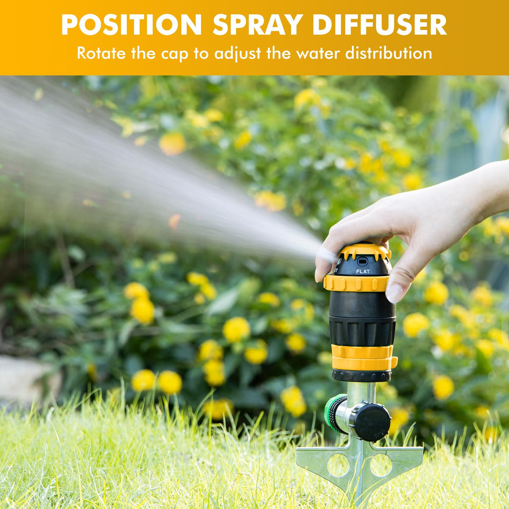 RESTMO Gear Drive Sprinkler with Metal Spike Base, 5-Pattern Heavy Duty Gardening Watering System, Multi-Adjustable Lawn Sprinkle for Garden Plant, Flower Bed and Large Yard Area Watering, Gray