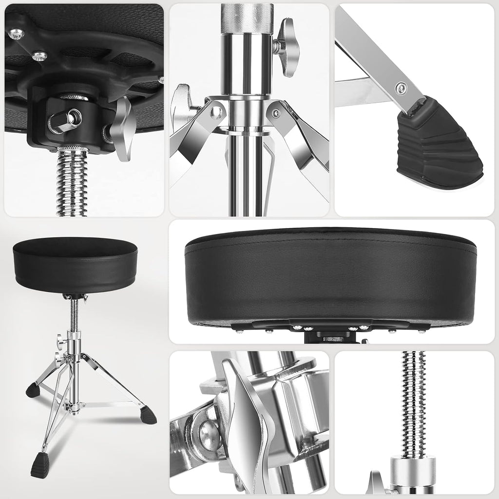 GrowDaily Drum Throne Seat,Adjustable Stool Drum Universal Thick Padded Drum Throne Drummer Stool with 2Pacs 5A Drumsticks