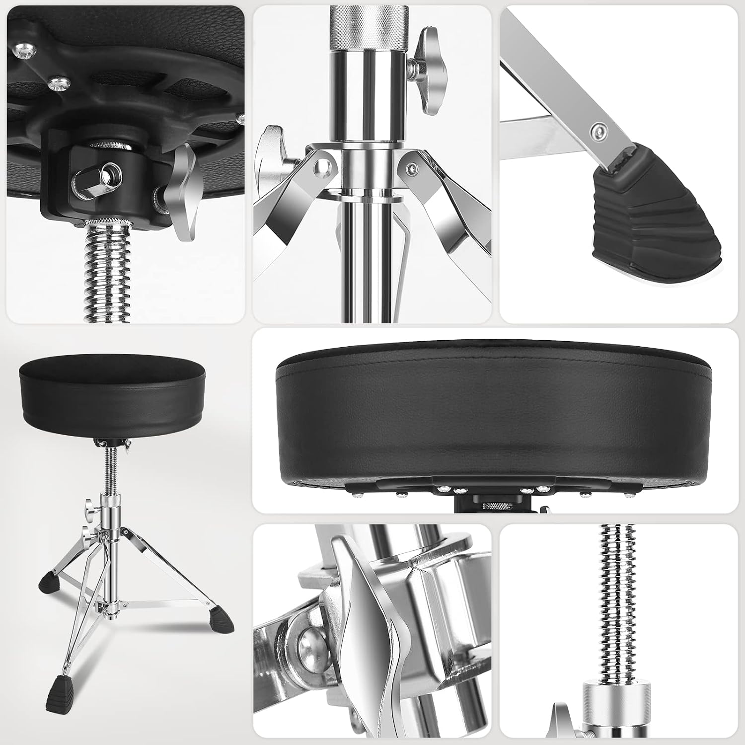 GrowDaily Drum Throne Seat,Adjustable Stool Drum Universal Thick Padded Drum Throne Drummer Stool with 2Pacs 5A Drumsticks