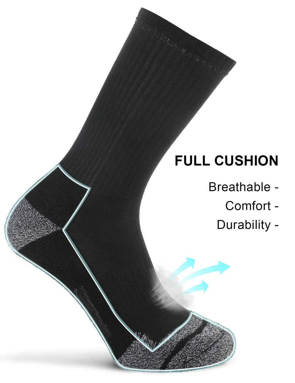 FITRELL 6 Pack Men's Athletic Moisture Wicking Crew Socks Cushioned Sport Running Work Boot Socks Size 9-12/12-15