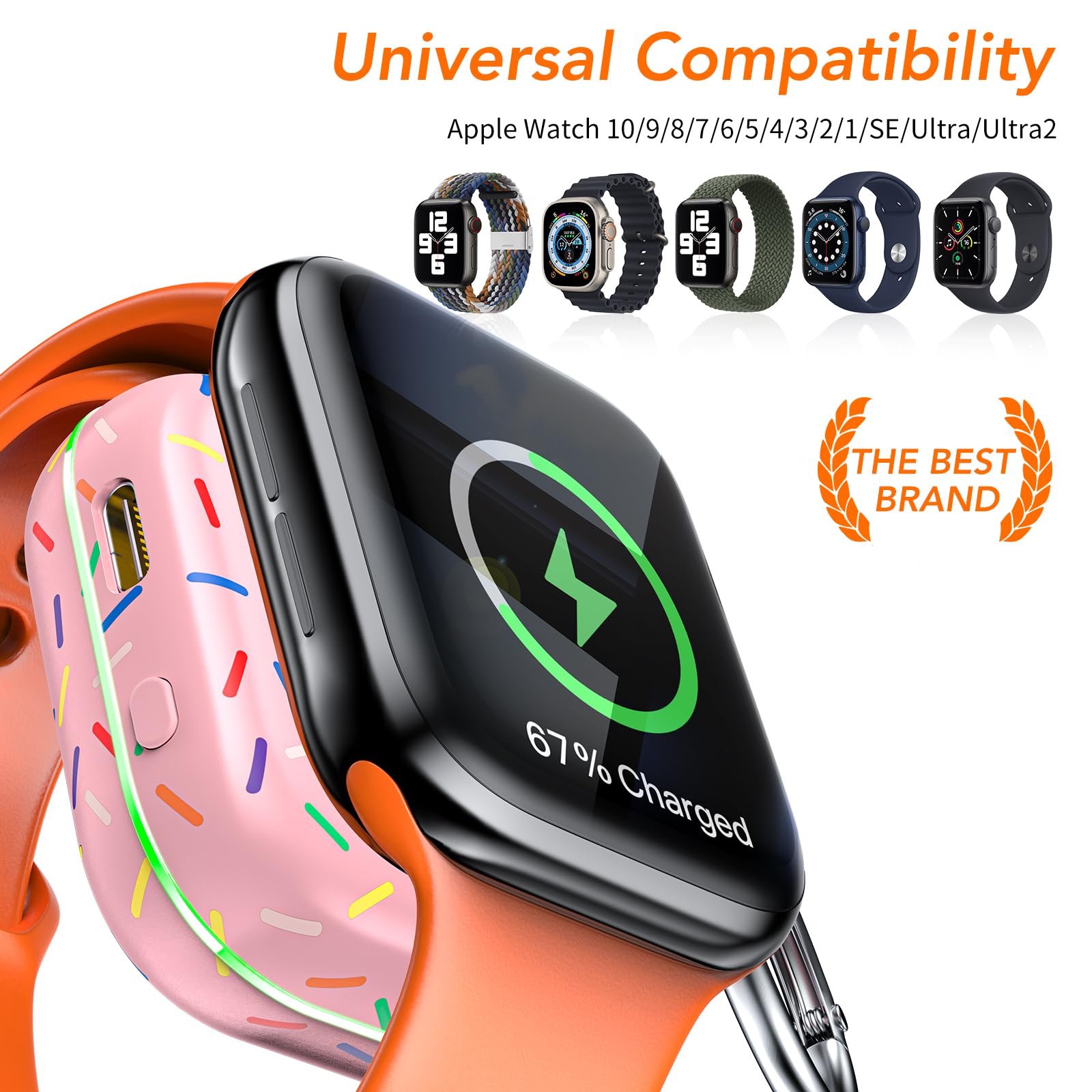 HUOTO Portable Charger for Apple Watch,Wireless Magnetic iWatch Charger 1200mAh Power Bank Travel Keychain Accessories Smart Chargers for Apple Watch Series 11/10/9/8/7/6/SE/5/4/3/2/1/UItra/UItra 2