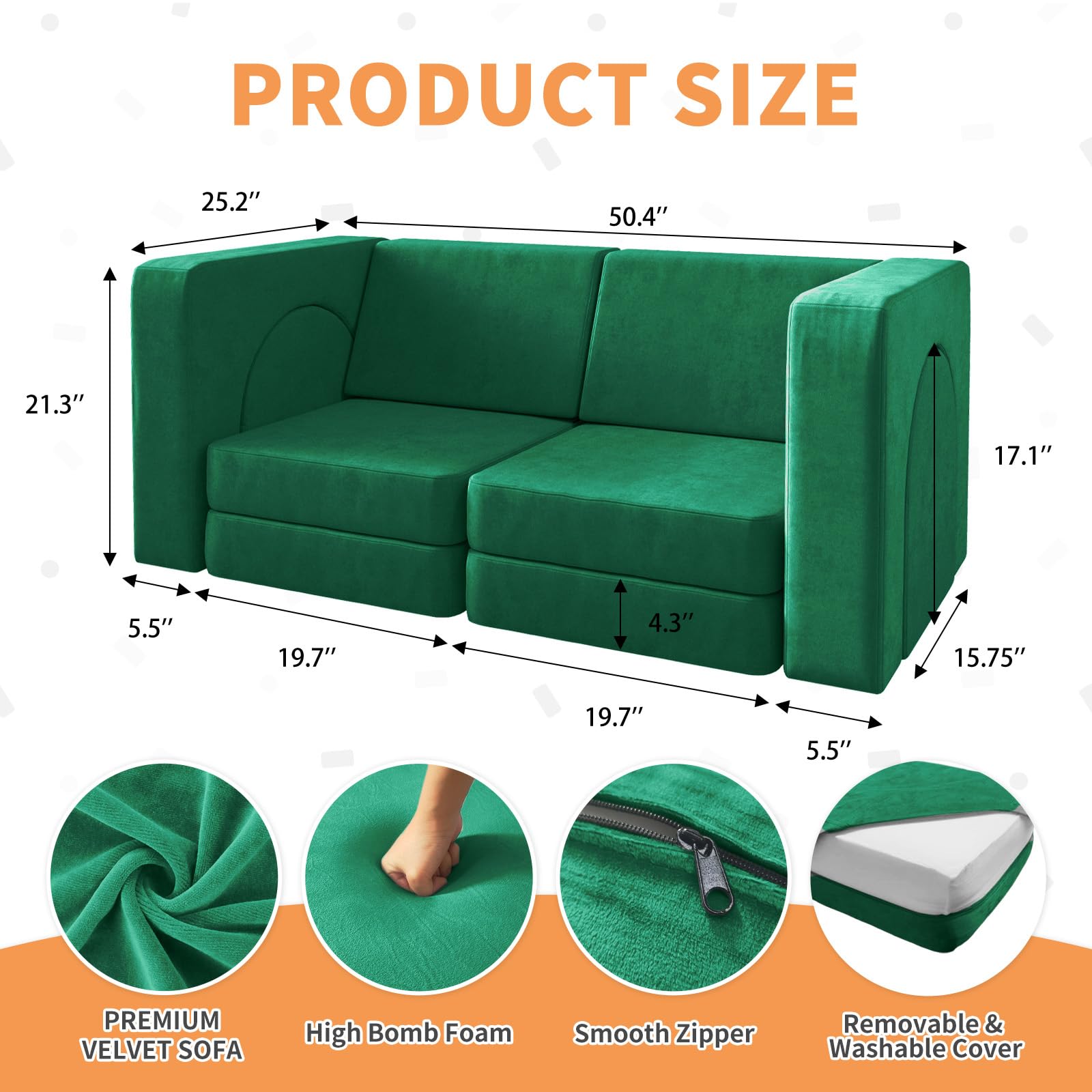 wanan Kids Couch 10PCS, Modular Kids Play Couch for Playroom Bedroom, 10 in 1 Multifunctional Kid Sofa for Playing, Creativing, Sleeping, Indoor Toddler Couches for Boys and Girls(Dark Grey)