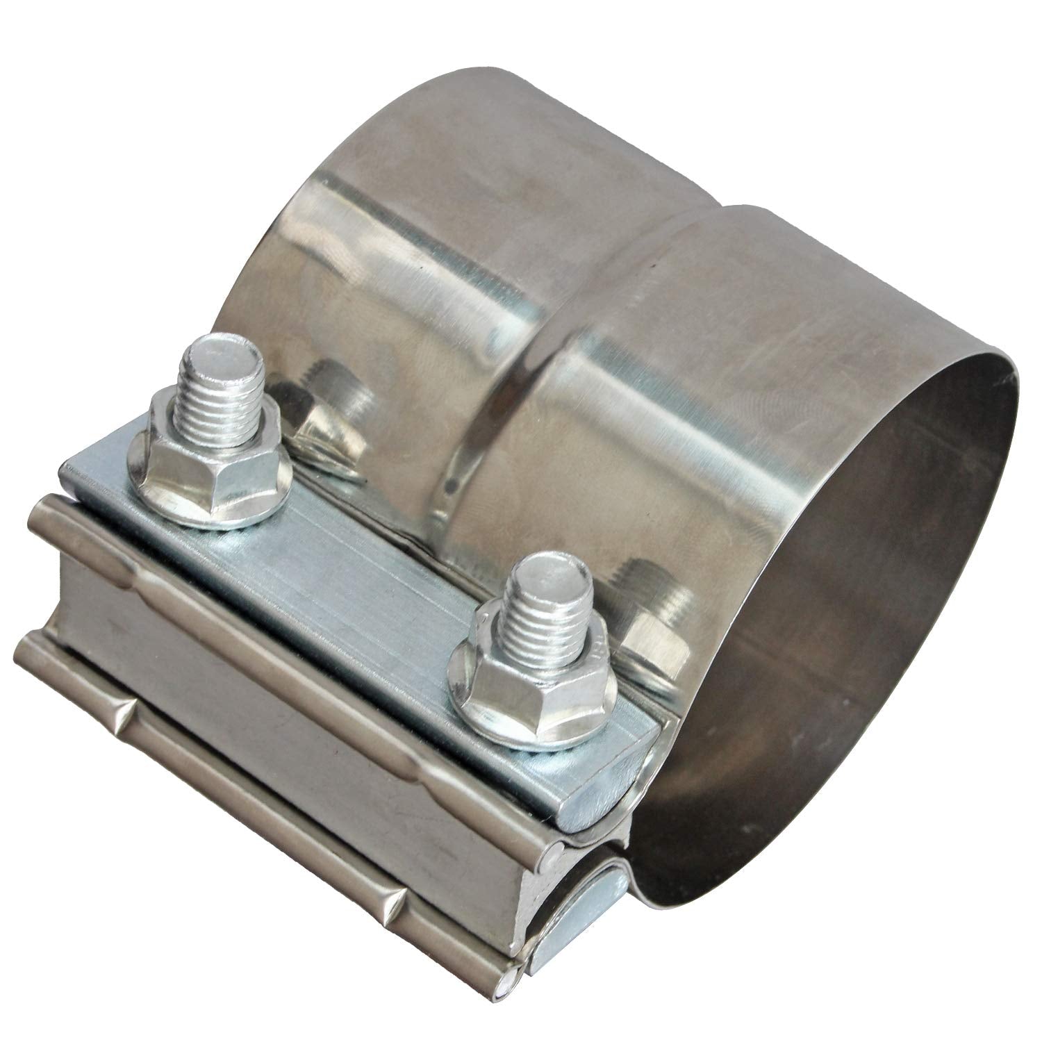 Exhaust Clamps Band Clamp 2.5" Lap Joint - Stainless Steel Lap Joint Exhaust Band Clamp with 1 Block 2Pcs for 2.5" Od to 2.5" Id Exhaust Pipe, Muffler, Elbow and Exhaust Tubing Connection(2 Pack)